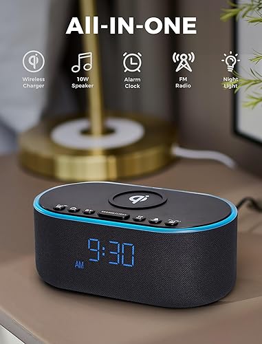 Miniatura 2 de Radio despertador de carga inalámbrica cargador inalámbrico rápido certificado Qi para iPhone Samsung - Altavoz Bluetooth estéreo de 10 W - Reloj