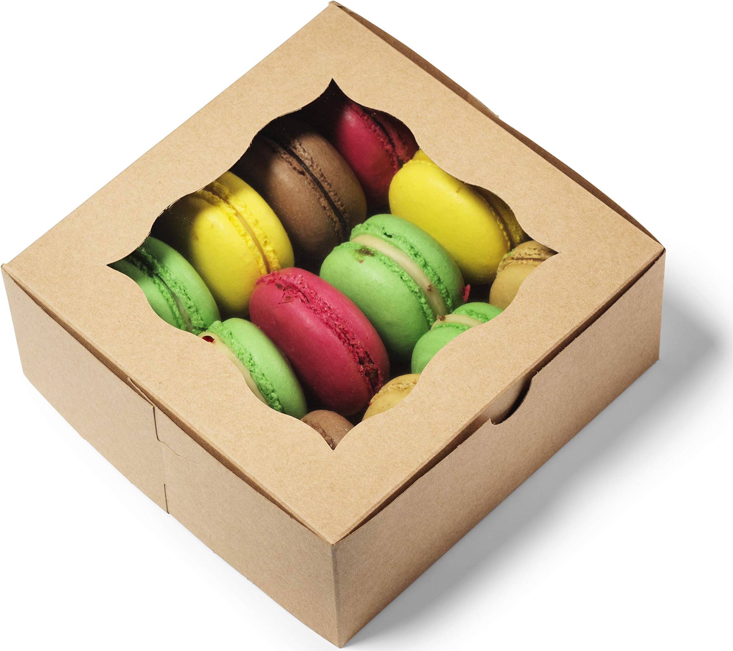 Bakery Boxes 6x6x2.5" Brown [50Pack] | by Cuisiner Pastry Containers | Baby Shower, Wedding Favors and Dessert Packaging for Cake, Pies, Donut, Macaron, Cookies and Party Treat | Gift Box with Window