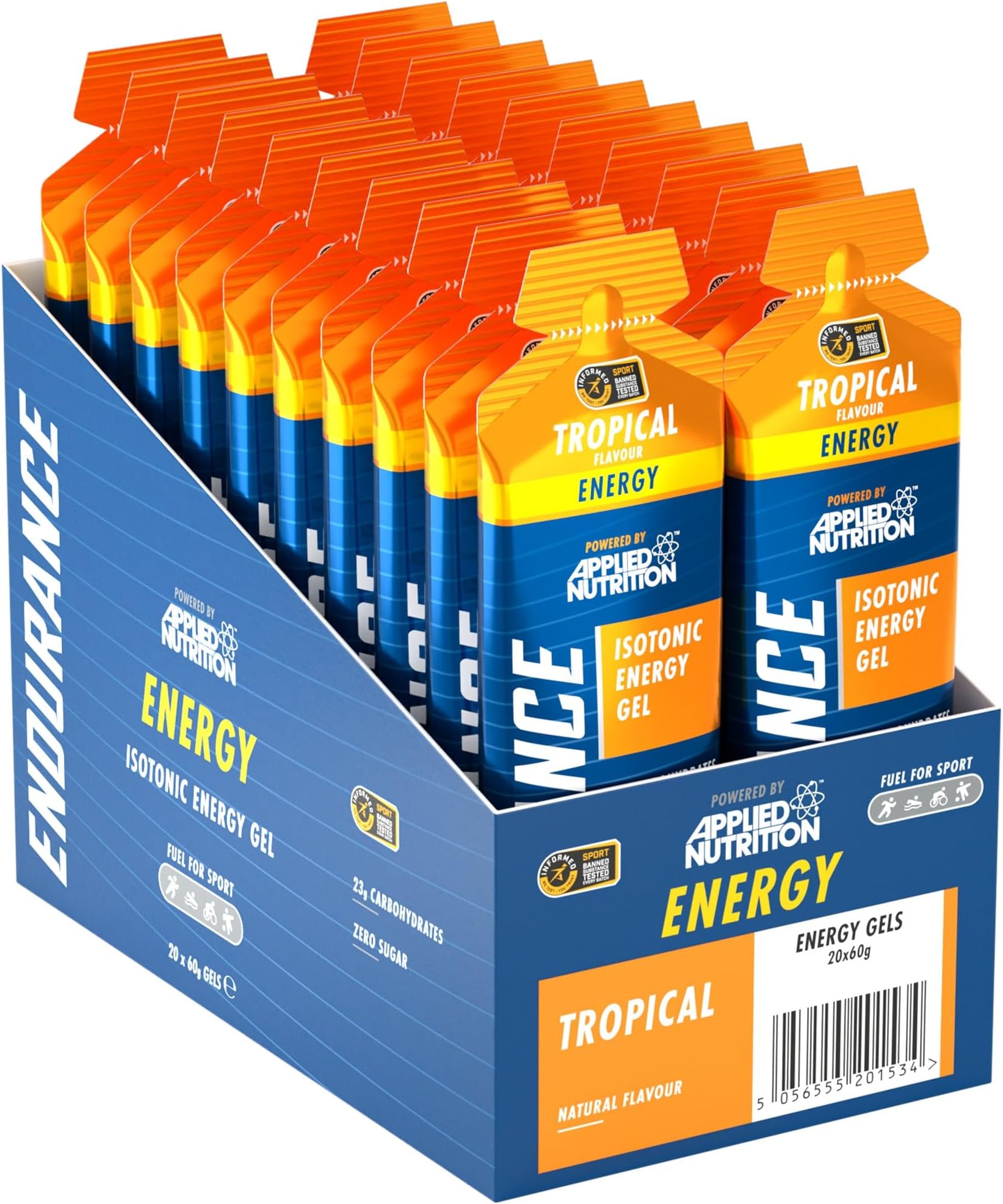 ISOTONIC | Caffeine Free Energy Gel | Performance-Enhancing Formula | Zero Fat Zero Sugar | 23g Carbohydrates (Pack of 20 x 60g) (Tropical)