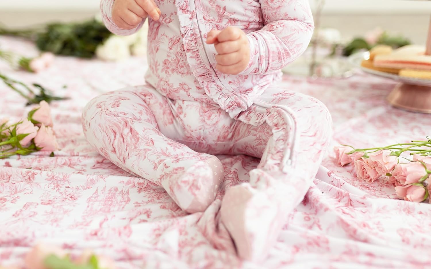 Ruffled Zippered Vintage Pink Rose One Piece - Image 8