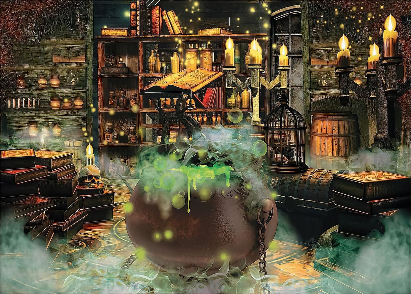 Aazon.co : DePhoto Halloween Photography Backdrop Witch Agic Cauldron Bookshelf In Spooky - View #2