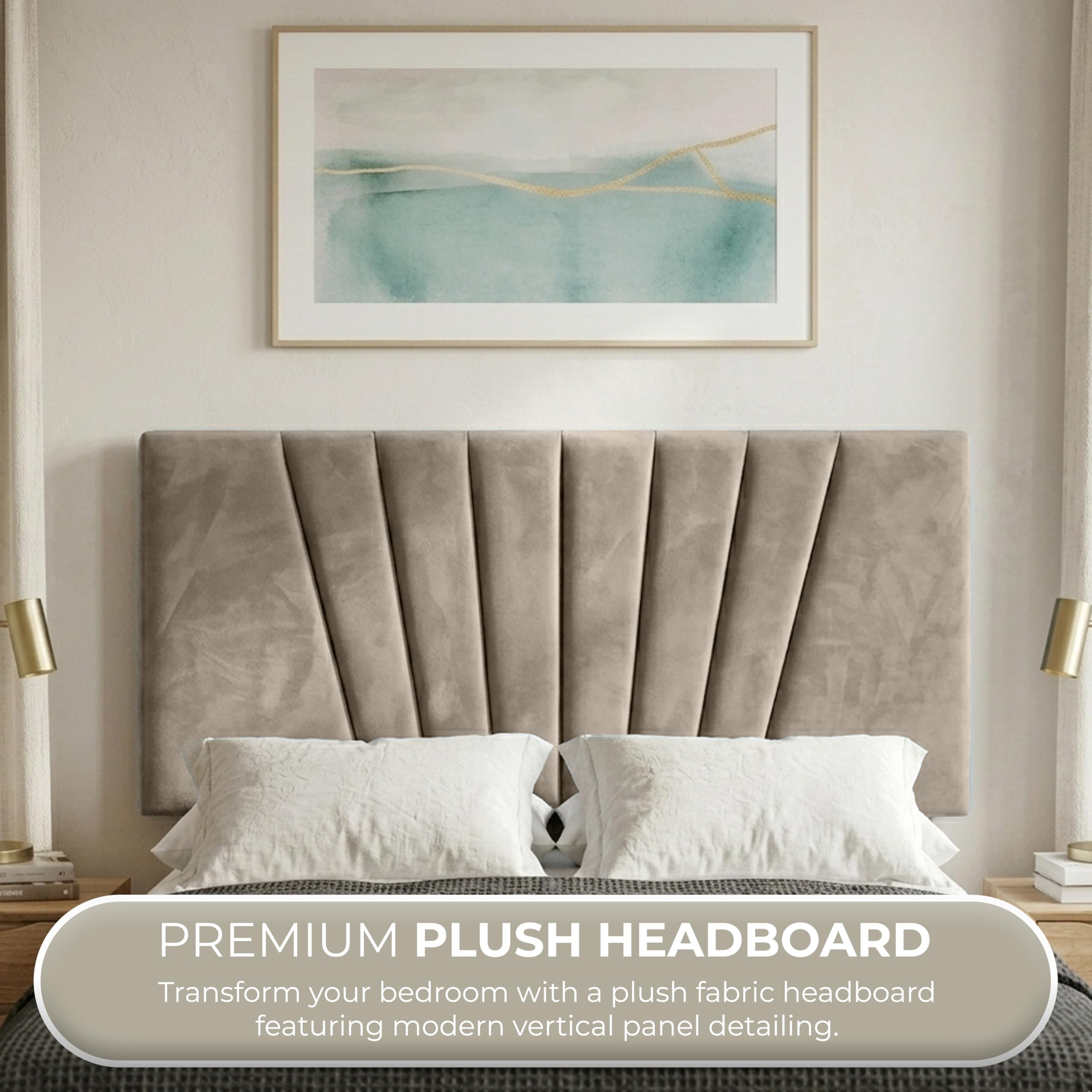 BEDELUNA Headboards for Bed, 24” Sunrise Plush Fabric Headboard, Elegant Divan Bed Thick Padding Bed Headboards - Image 6