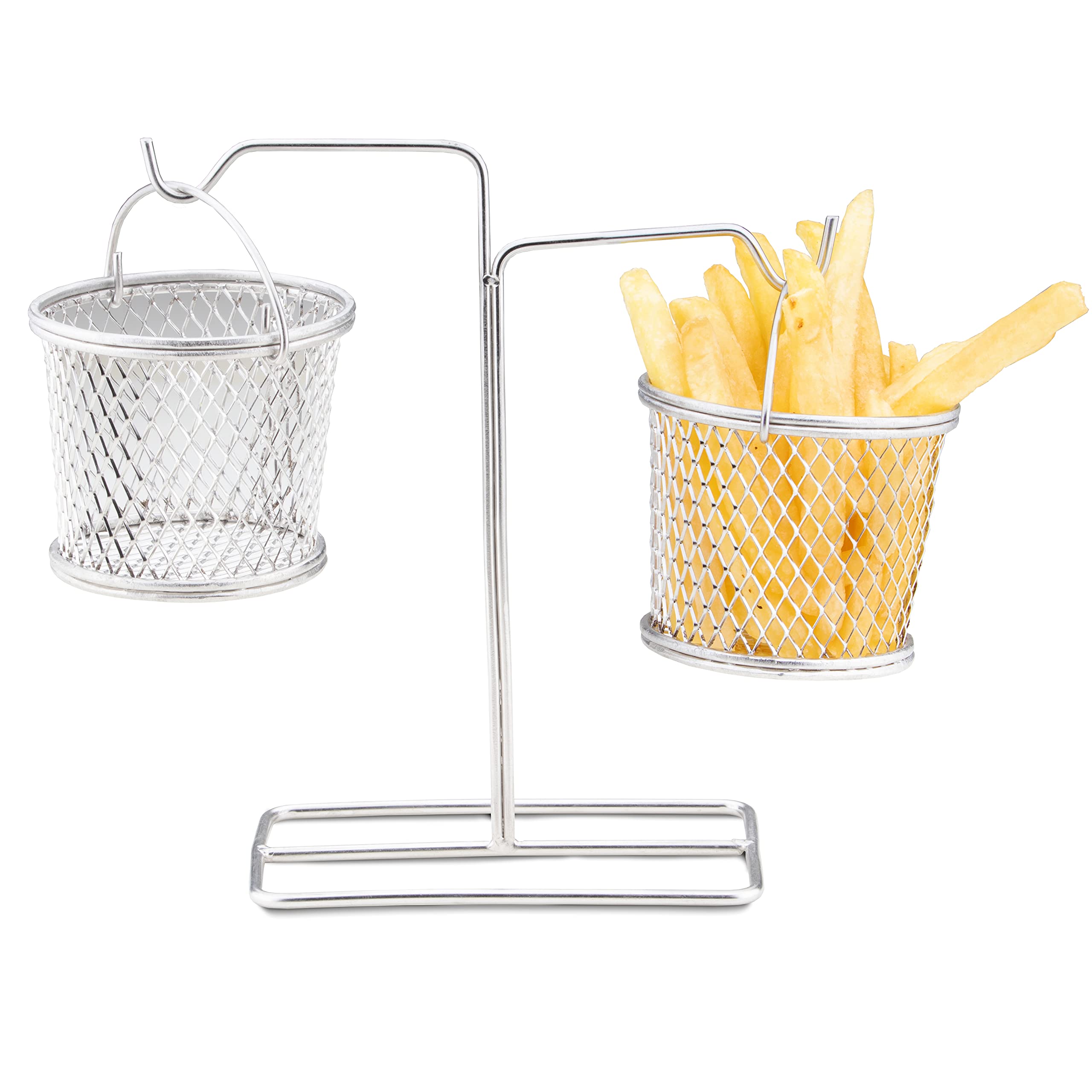 AXIOM Stainless Steel French Fries Basket Set of 2 with Stand. Unbreakable