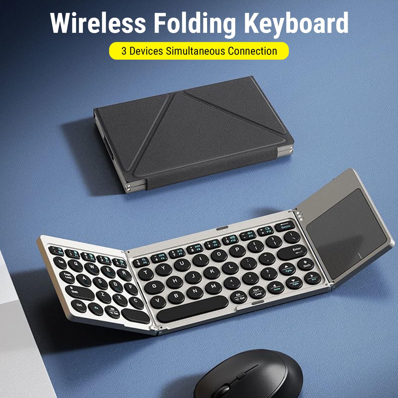 Tastiera Bluetooth Pieghevole, Tastiera Wireless Portatile Ultra Sottile con Touchpad Ad Alta sensibilità e Custodia in Pelle PU per Tablet Laptop Smartphone Collega Fino a 3