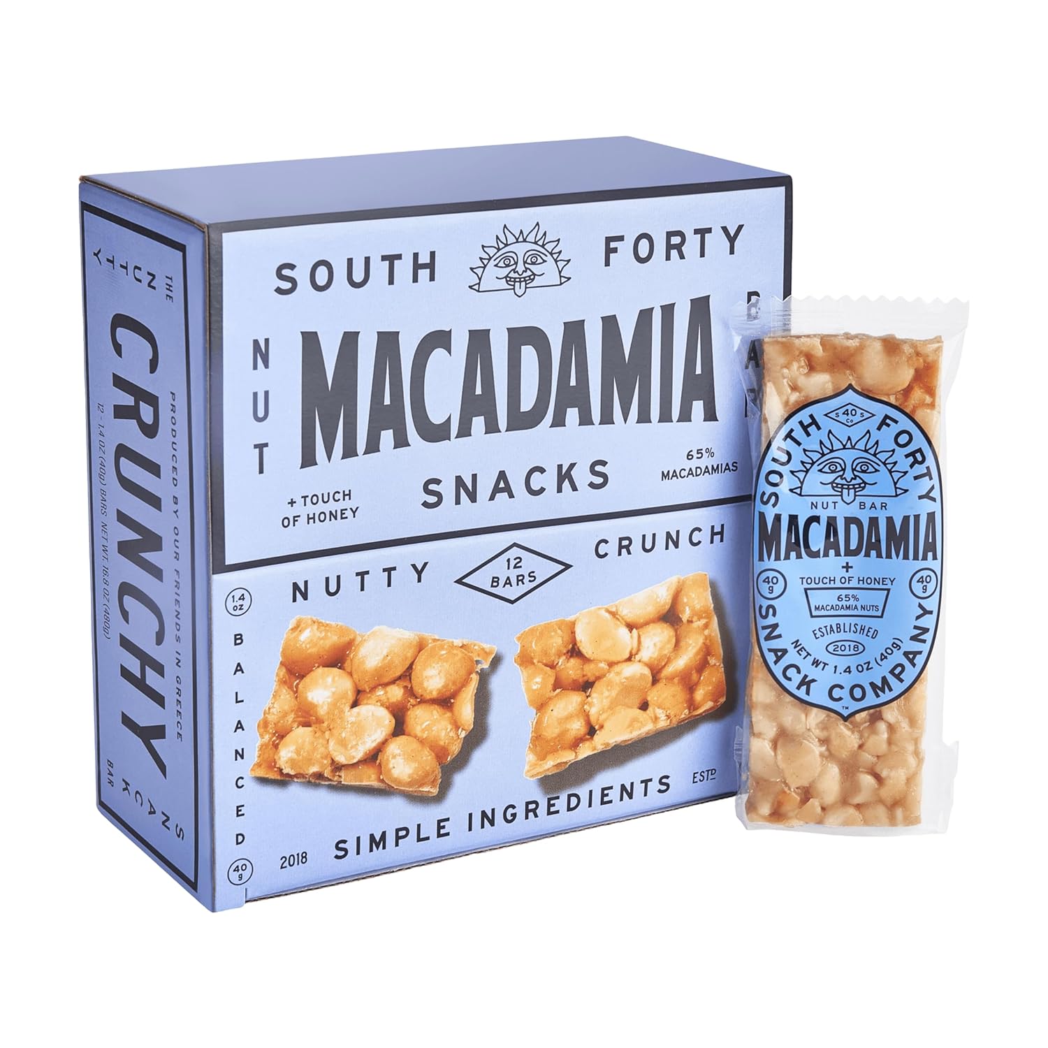 South 40 Snacks Macadamia Nut Bar, Extra Crunchy Nut Snack Bar, Simple Ingredients