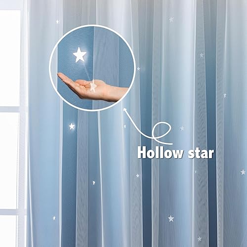 Miniatura 5 de Anytime Cortinas con recortes de estrellas para habitación de niñas, cortinas negras para ventanas (azul oscuro, 1 panel, 52 pulgadas de ancho x 72