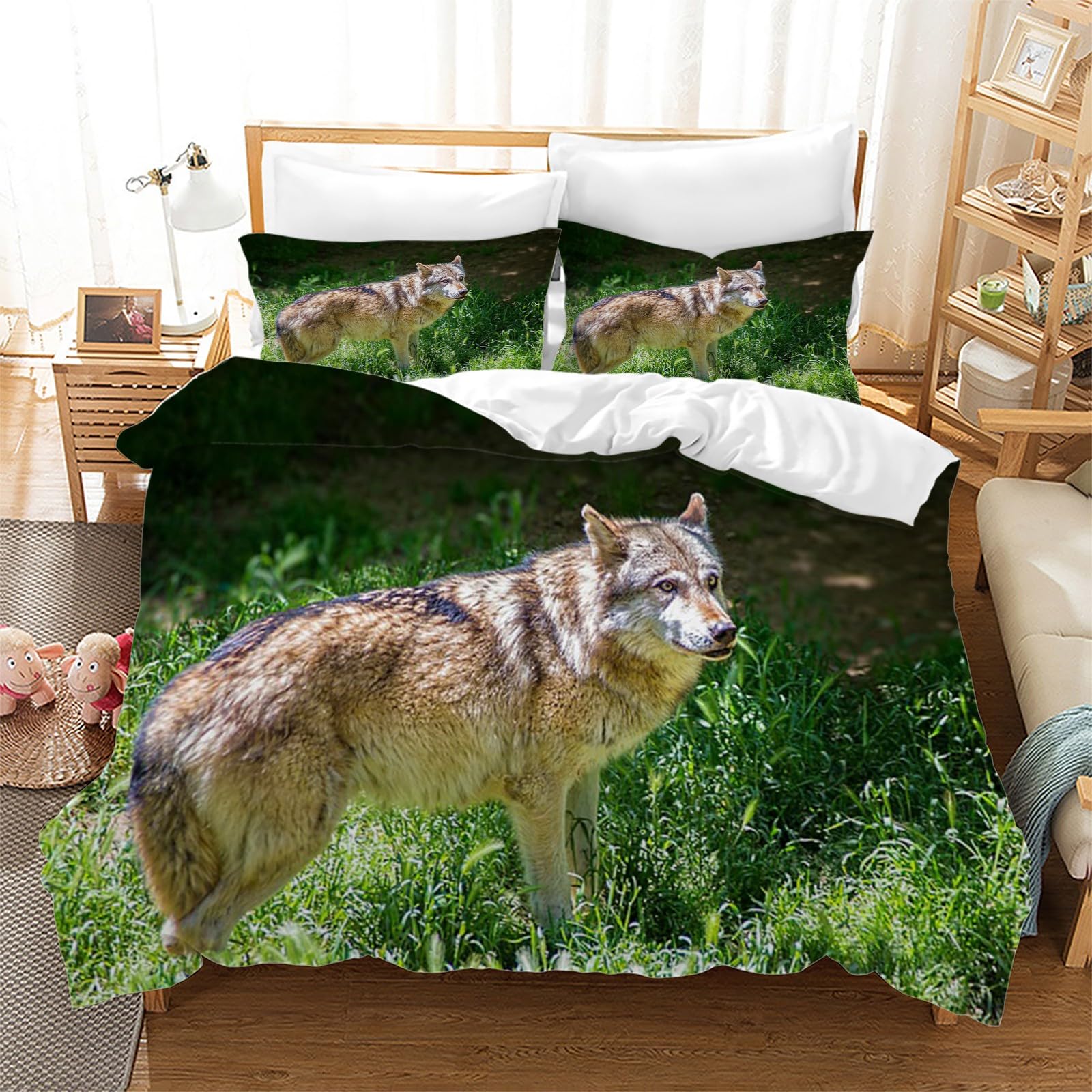 Generisch AK887 Pościel ze zwierzętami 200 x 200 cm, 3-częściowy zestaw pościeli z oddychającej i miękkiej mikrofibry, 2 poszewki na poduszkę z zamkiem błyskawicznym AK887