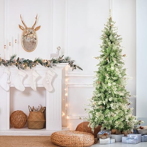 Miniatura 63 de Fraser Hill Farm Árbol de Navidad artificial flocado de abeto búfalo de 6.5 pies con doble luces LED multicolor y blanco cálido y soporte, árbol LED