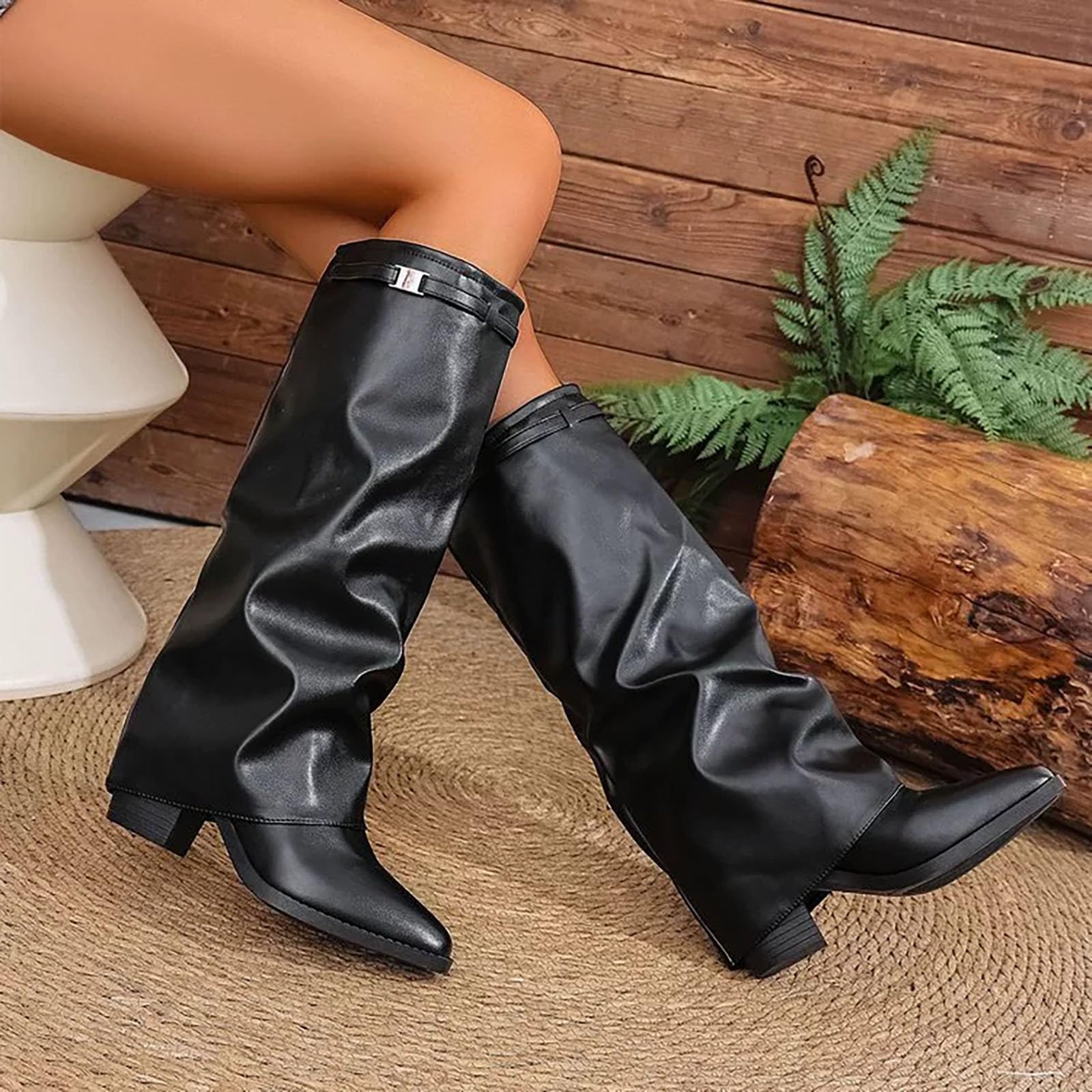 HOOUDO Botas de Invierno Mujer,Botas Mujer,Elegantes Comodos Campera Botines Mujers Media Botines Mujers Invierno de Piel Serraje Chunkyrayan Outdoor