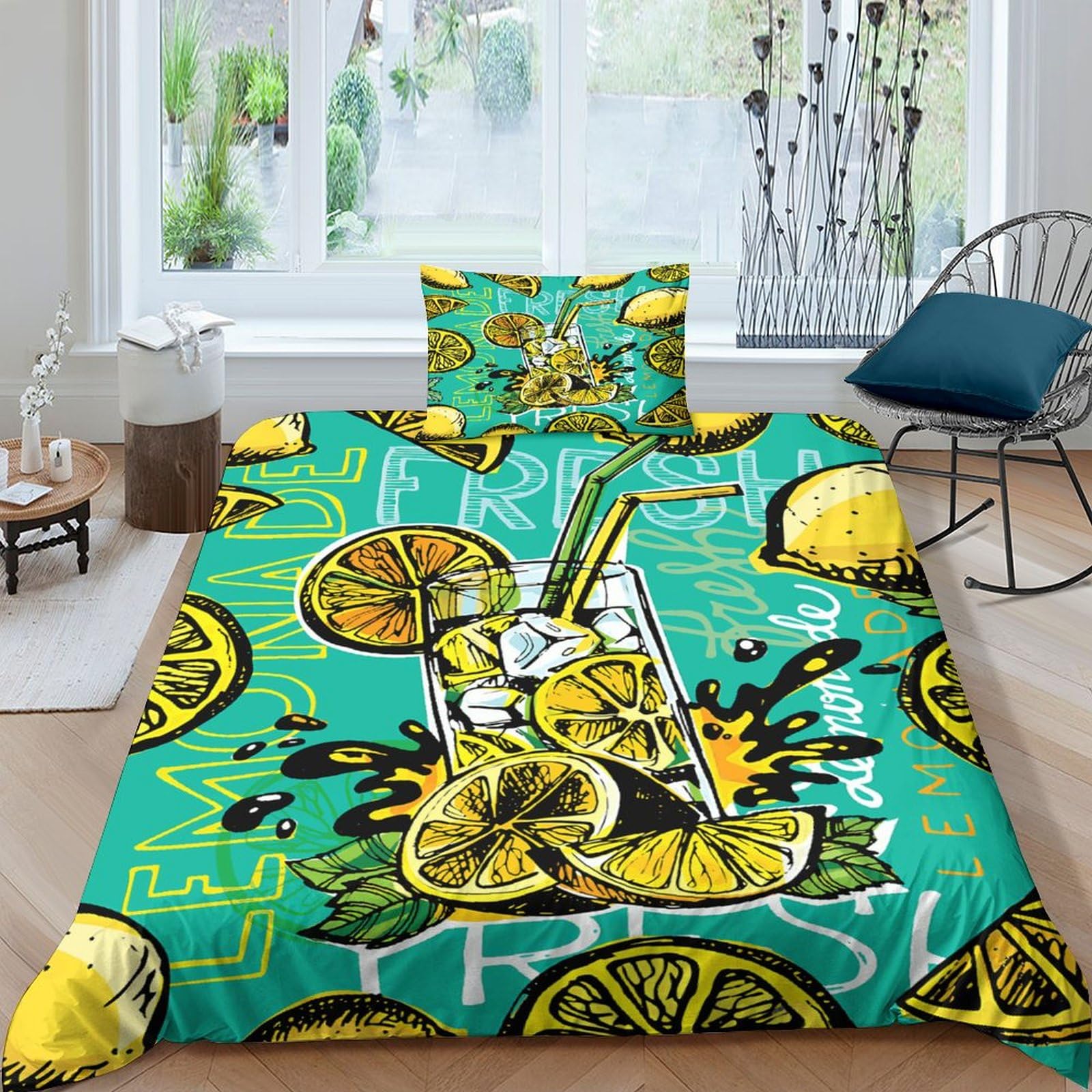 Parure de lit Boisson au citron en microfibre supérieure avec finitions fermeture éclair