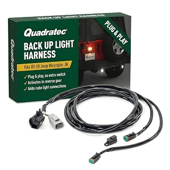 Quadratec Back Up Light Harness - Fits Jeep Wrangler JK & Unlimited 4-Door 2007-2018 - Run Accessory Lights in Conjunction - Plug & Play - No Modifications