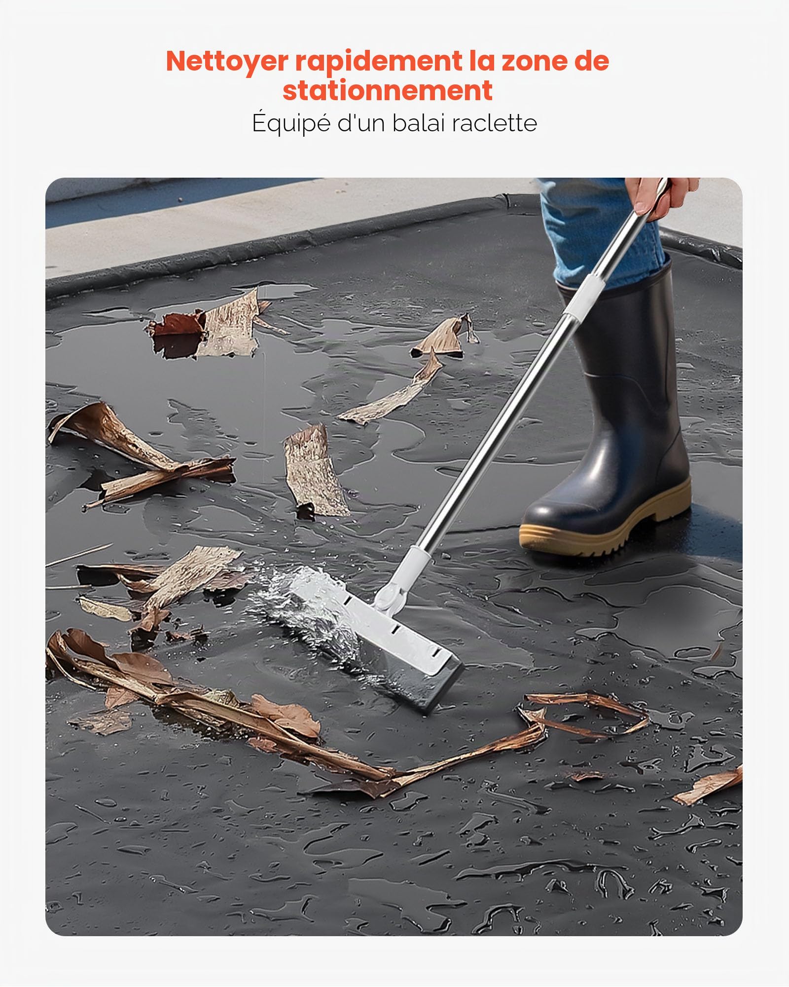 VEVOR Tapis de Confinement Imperméable 2,4x5,5 m, Tapis de Sol de Garage Antidérapant, Rétention à Bord Surélevé, en PVC, avec Raclette de Nettoyage, Contre Neige, Pluie et Boue, pour Voiture