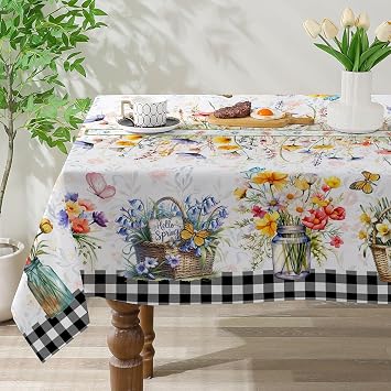 Spring Tablecloth 60x84 Inch Rectangle - Flower Vase Spring Decorations for Home - Farmhouse Floral Table Cloth Rectangle for Party,Table