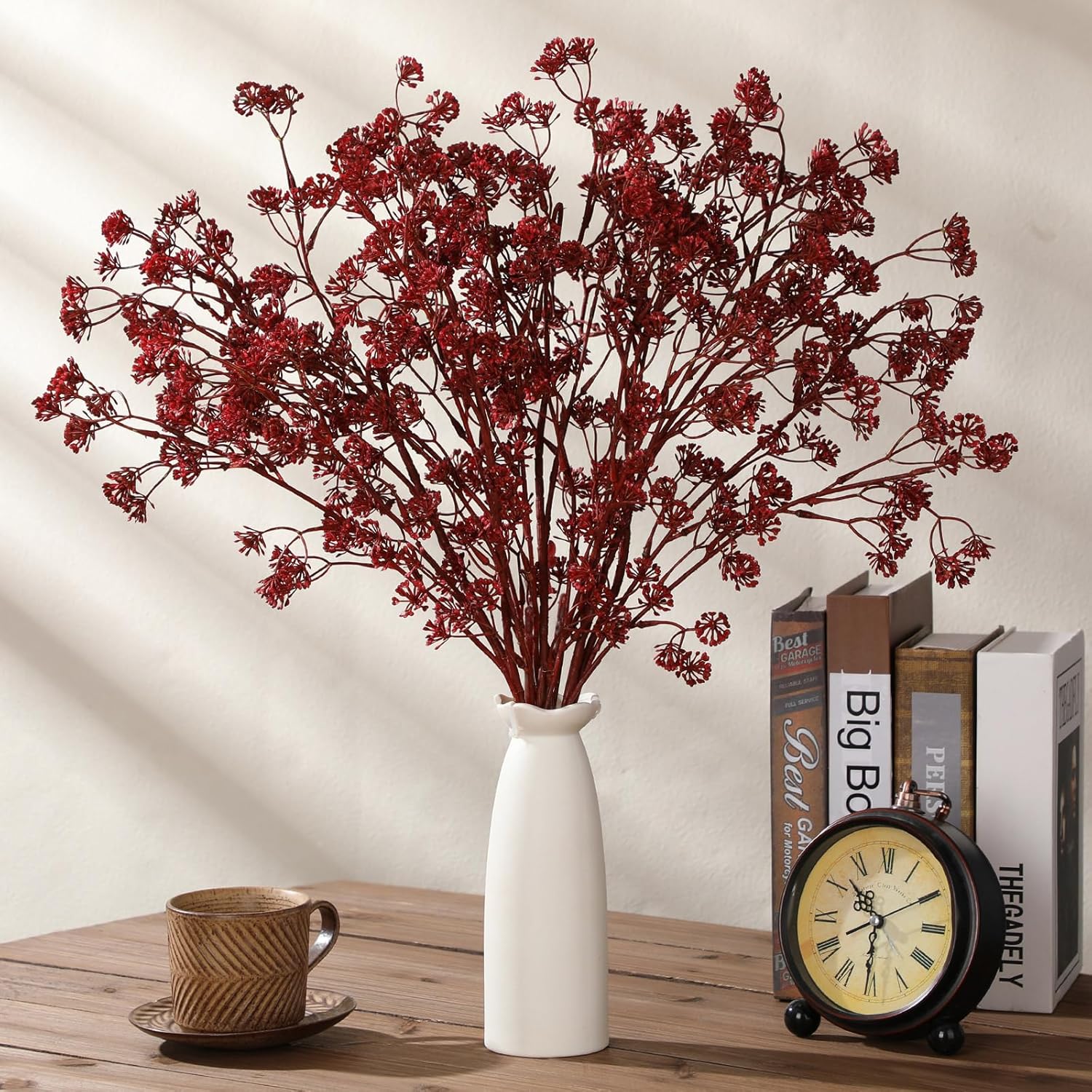 Zeyune 5 Pcs Green White Faux Berry Stems Spring Artificial Dusty Plum Stem Soft Plum Sedum Berry Picks Branches Faux Spray for Home Wedding Holiday Seasonal Farmhouse Mantel DIY Home Decorations