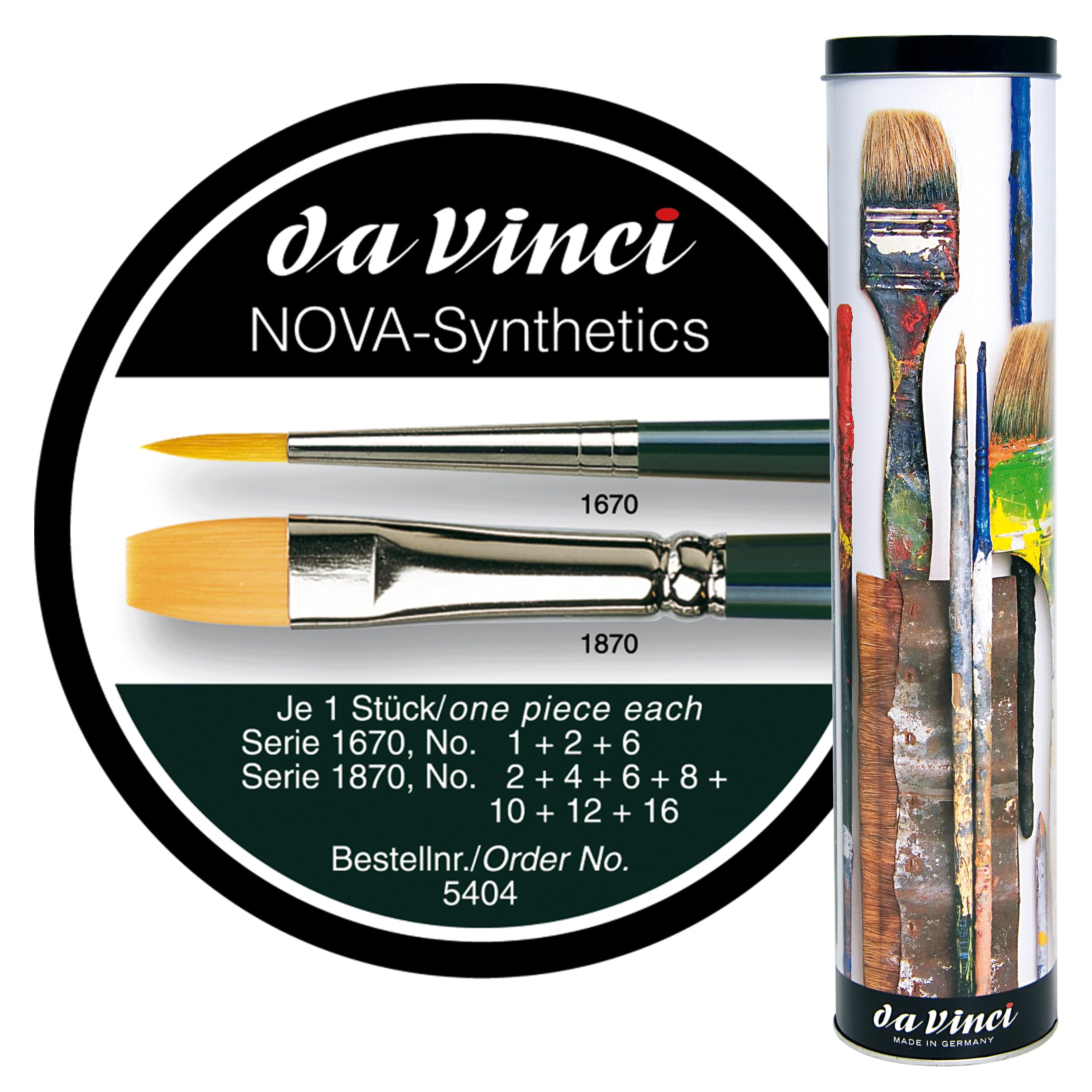 da Vinci, NOVA Langstielig Pinseldose, Künstlerpinsel, Extrafeine Goldfarbene Synthetikfasern, für Acryl & Öl, Leinwand, Papier & Karton, Vegan, Rund & Flach, Größe 0
