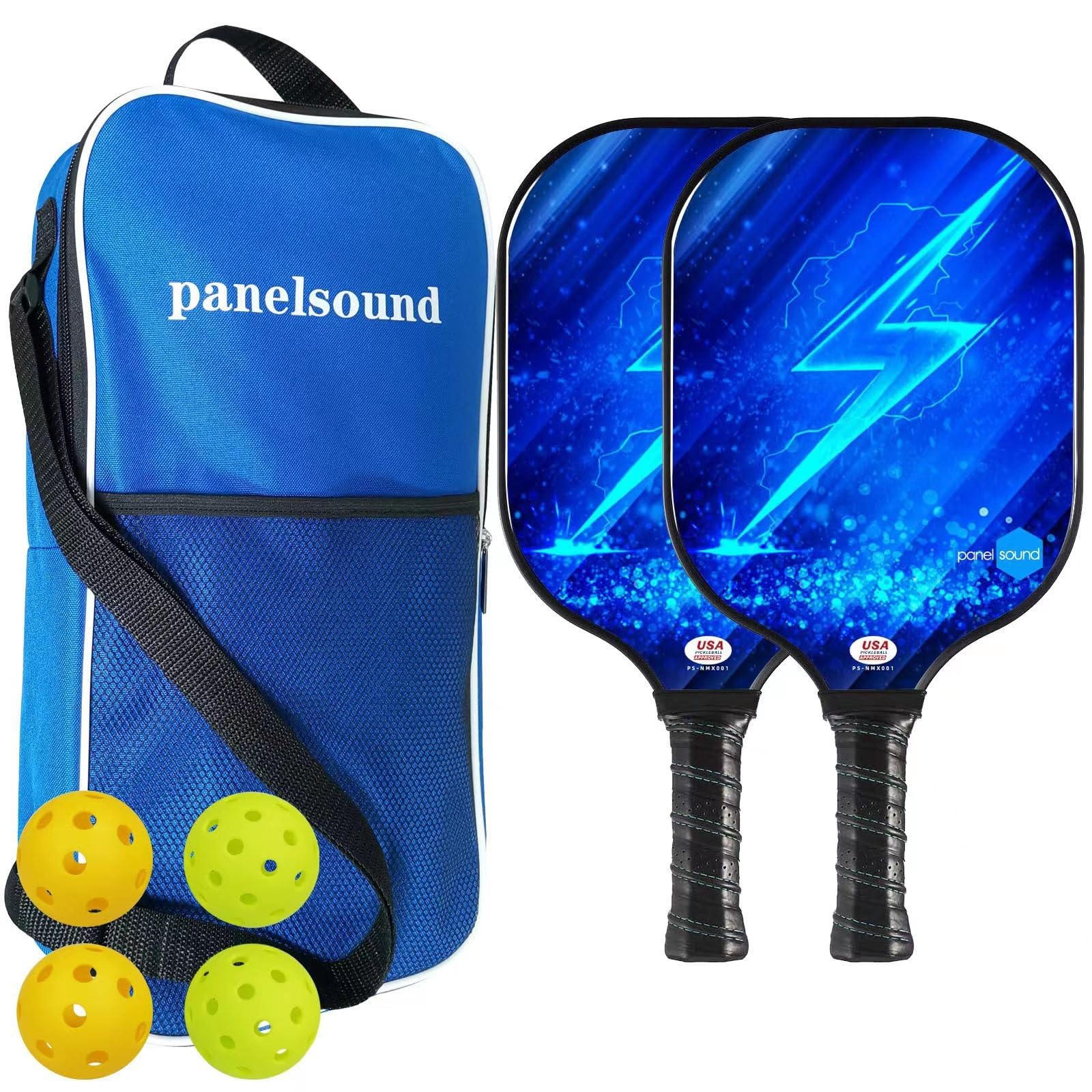 Laureada Juego de Palas de Pickleball de Fibra de Vidrio; Pickleball Paddle Set con 2 Raquetas 4 Pelotas y Bolsa; Agarre Ergonómico; Set de Raquetas Ligeras y Duradaderas para Amateur y Profesional.