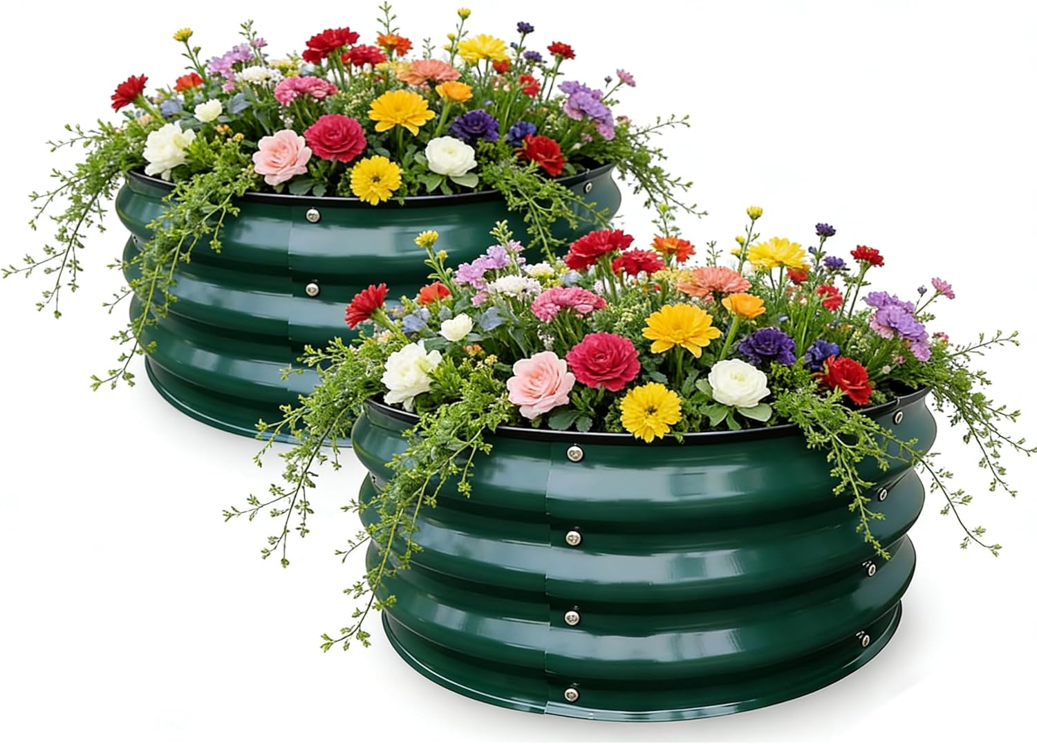 2 Pack 2x2x1FT Eco-Friendly Round Steel Raised Bed - 100% Recyclable Metal, Food-Safe Coating, Planting Bed for Vegetables Flowers Herb