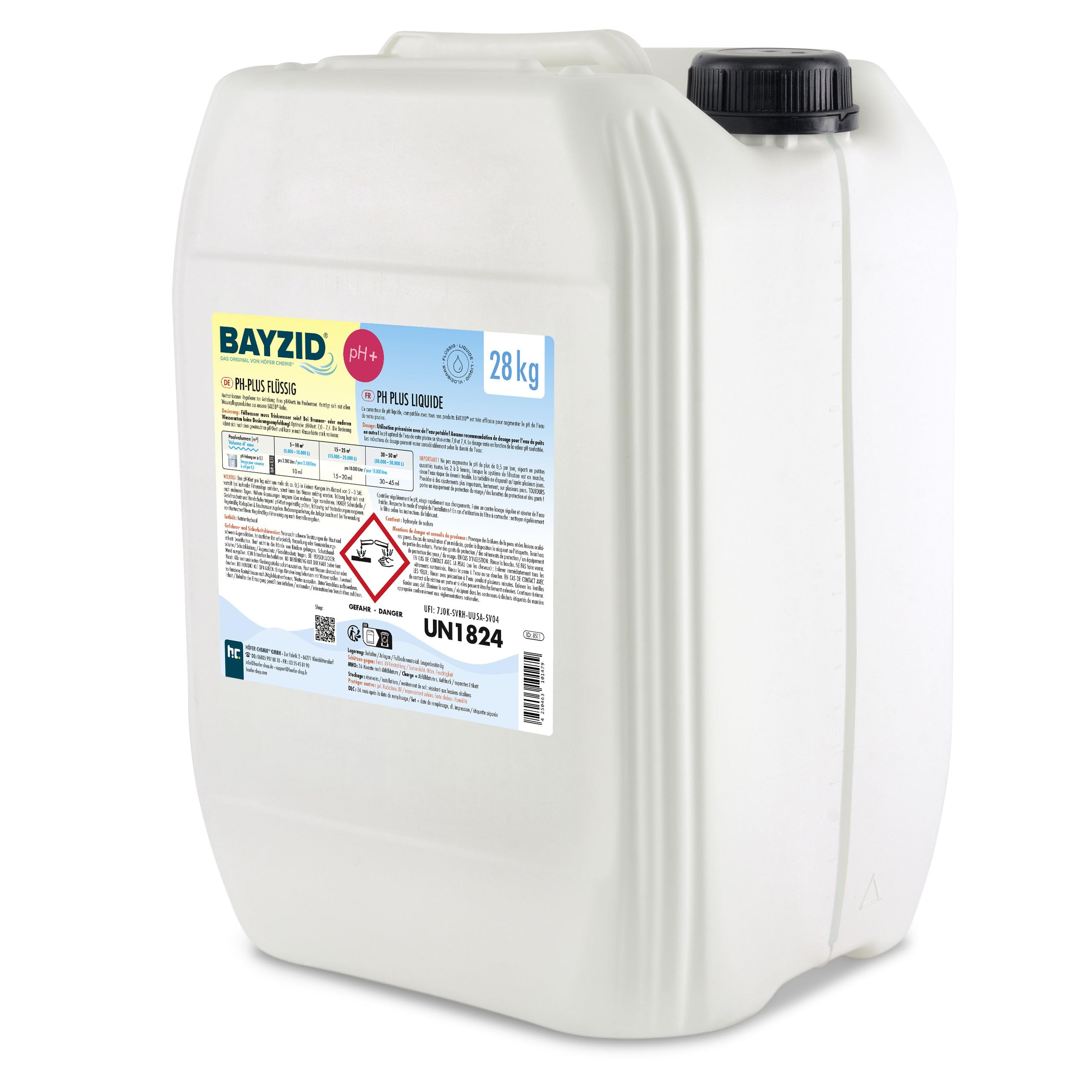 1 x 28 kg pH Heber flüssig von Höfer Chemie - DAS ORIGINAL für einen optimalen pH-Wert und einwandfreie Wasserwerte | Geeignet für alle Behandlungen – reine und stabile Qualität – erhöht den pH-Wert sanft – schnell löslich
