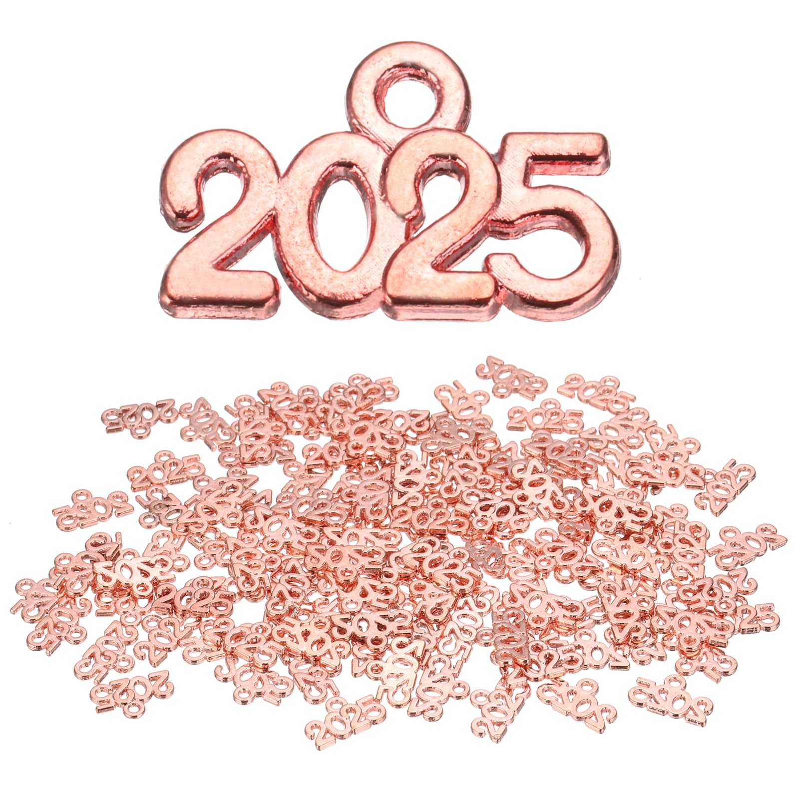 sourcing map 120pcs 2025 Graduation Year Charm 3D Metal Tassel Year Number Charm Year Pendant Mini for DIY Anniversary Jewelry Making Crafts, Rose Gold