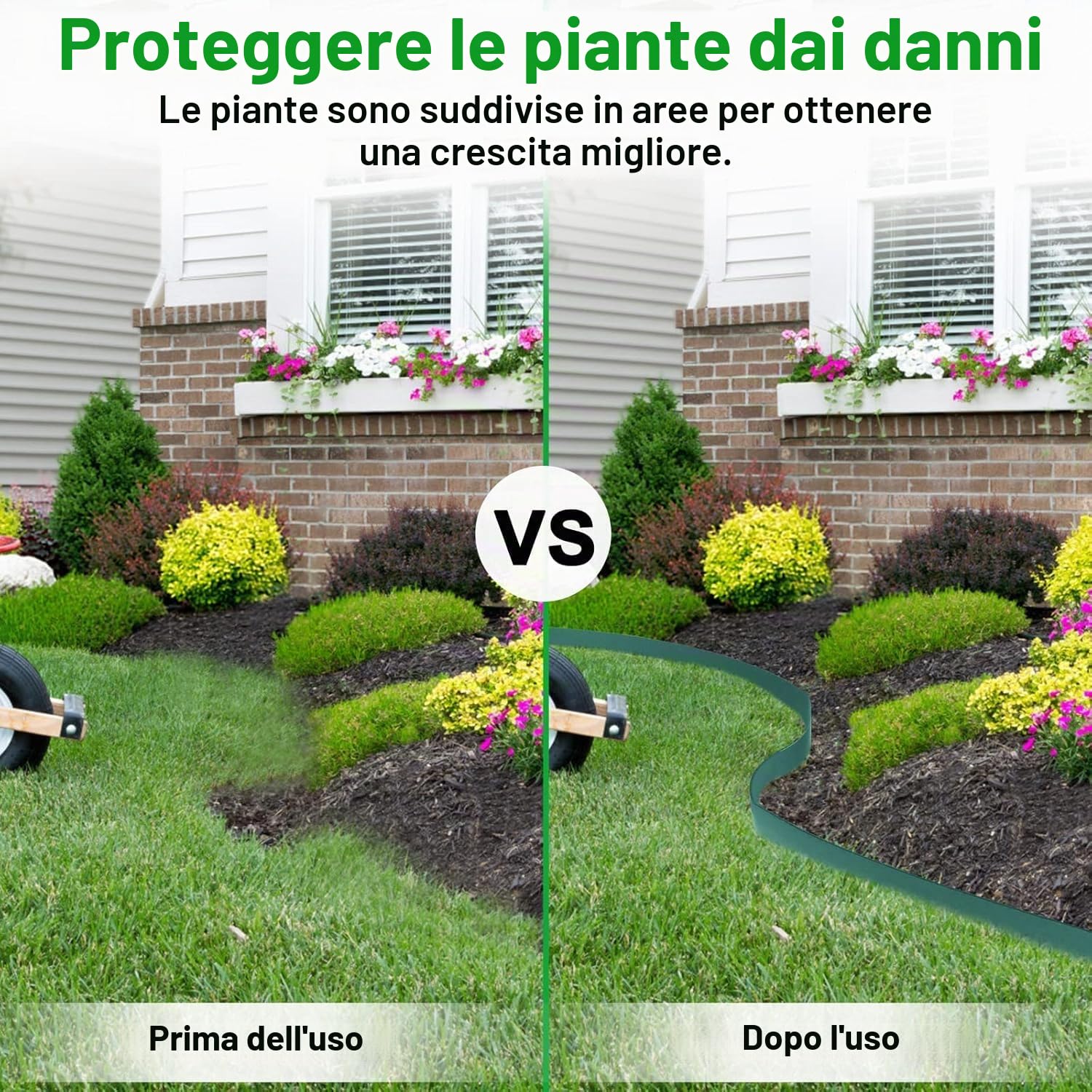 ACXIN Bordo per prato in plastica antracite, 10 m, rotolo di bordi per aiuole per viali, limiti, vialetti di ghiaia, bordatura per aiuole in 100% plastica PP (120 x 2 mm, verde)