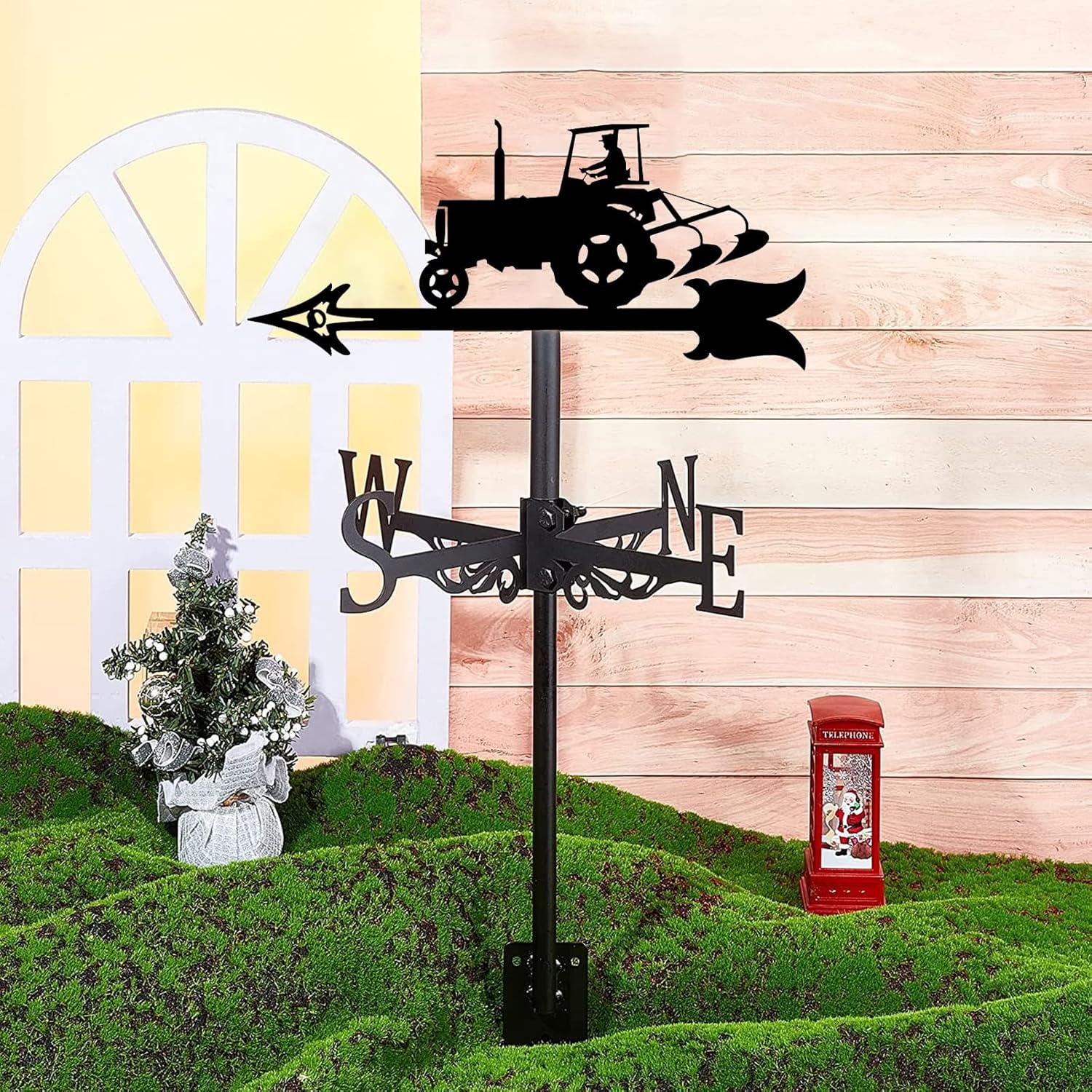 Cultivator Weathervane - Retro Tractor Farm Scene Weather Vane for Yard and Gazebo Decoration