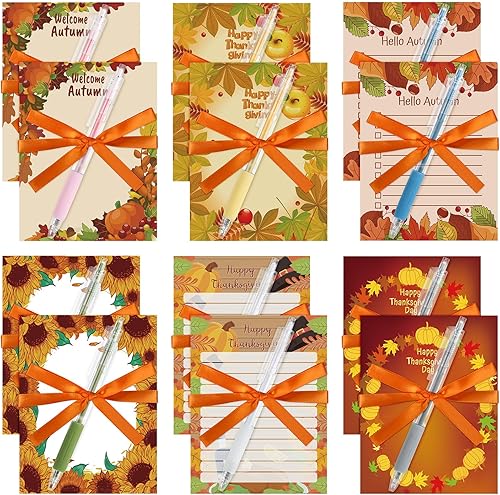 Miniatura 7 de 24 notas adhesivas de otoño con bolígrafo y cinta, bloc de notas temáticas de Acción de Gracias, bloc de notas de otoño, diseño de arce de otoño,