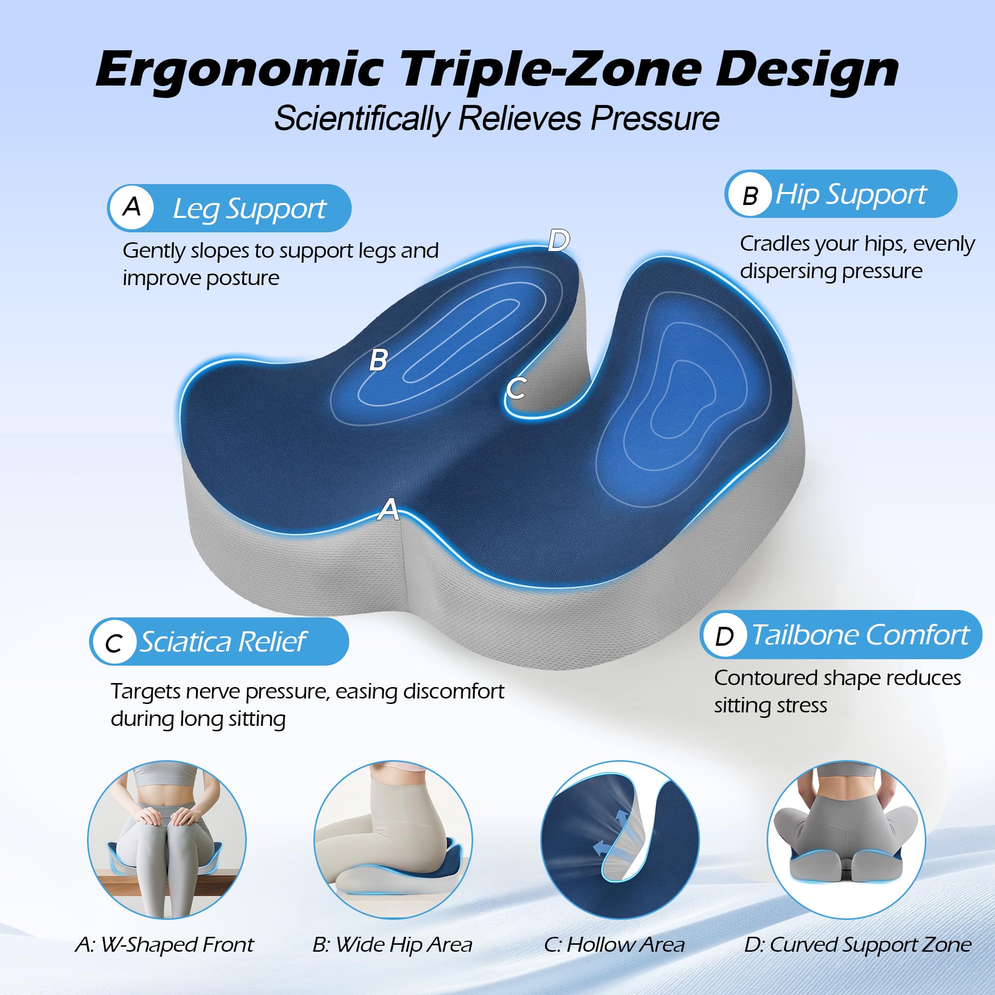 Lofty Aim Cuscino per sedia da ufficio: cuscino ergonomico in memory foam, cuscino per alleviare il dolore al coccige, sciatica, cuscino da scrivania per sedia da ufficio, seggiolino auto, aereo