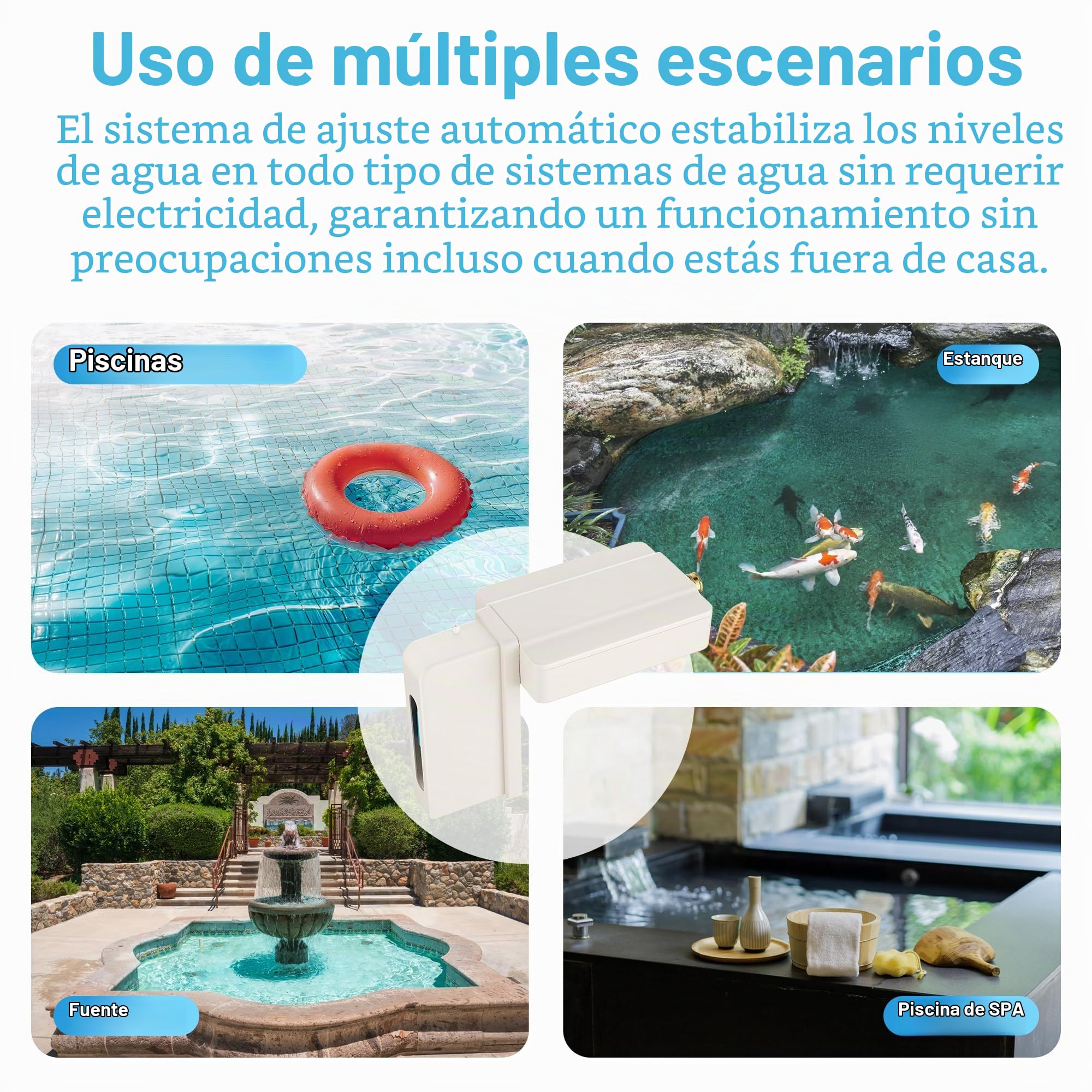 Llenador automático de piscina, nivelador de agua para piscinas/spas/estanques, gris y blanco | Válvula de llenado ajustable automática, para piscinas, spas, estanques, fuentes, control de nivel de agua, fácil instalación