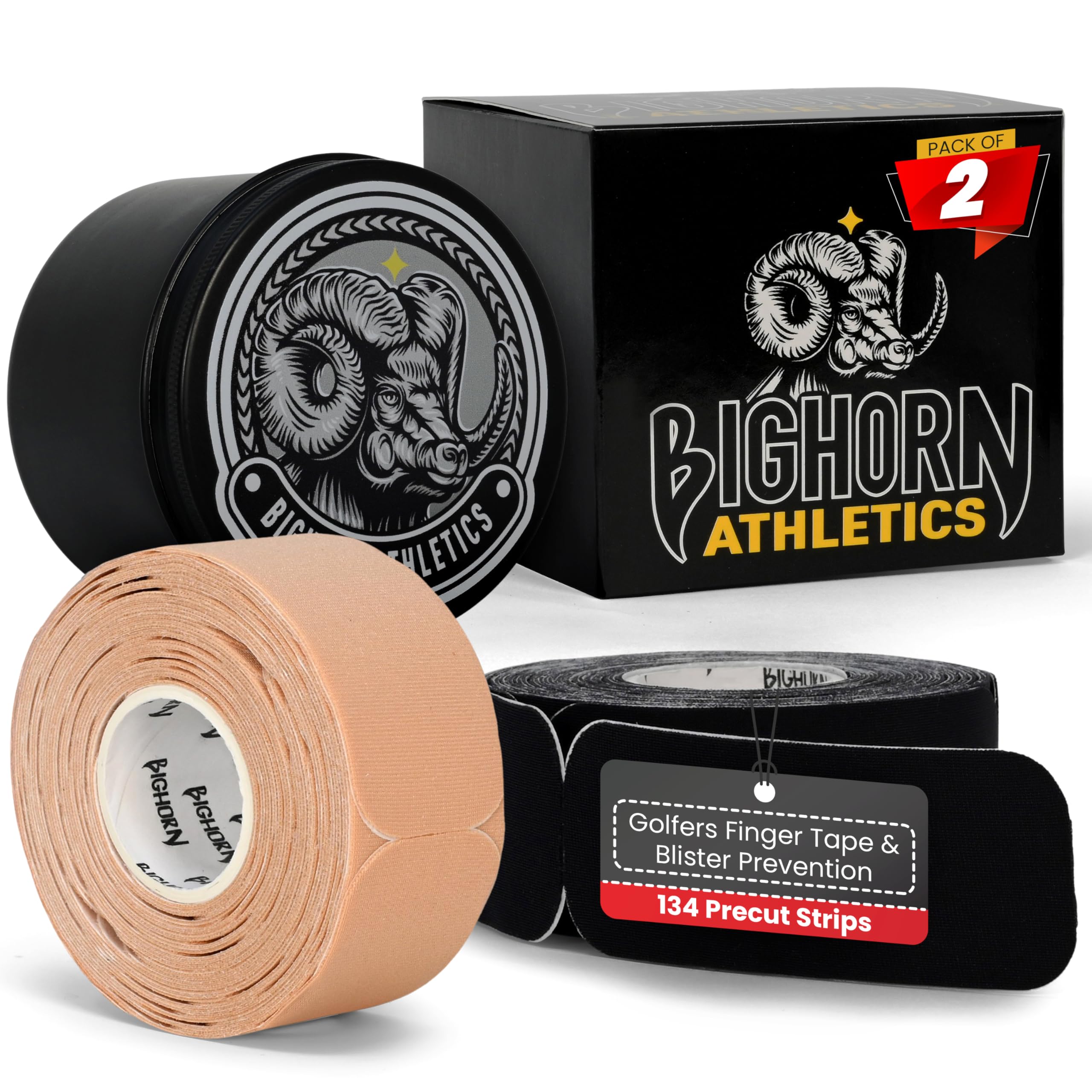 Bighorn Athletics KT Blister Prevention Tape for Fingers & Feet, Pre-Cut Strips, Golf Finger Tape, KT Blister Tape, Blister Protection for Running,