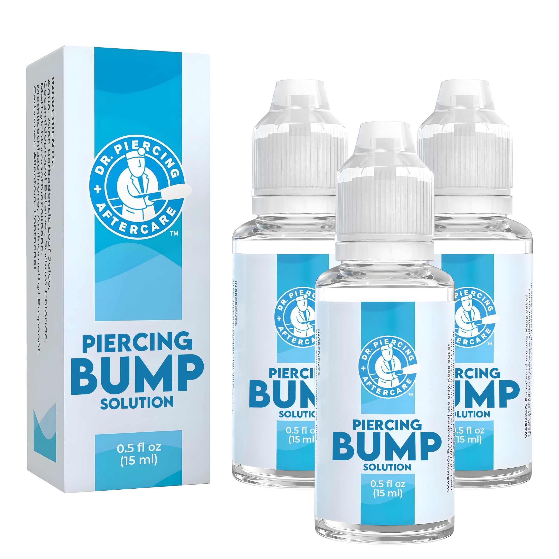 DR. PIERCING AFTERCARE Keloid Drops โ Non-Greasy Saline Solution for Keloid Bump Removal for Piercings - May Reduce Appearance of Nose Piercing Bump, Nose Ear Lip Belly (15 mL, 3-Pack)
