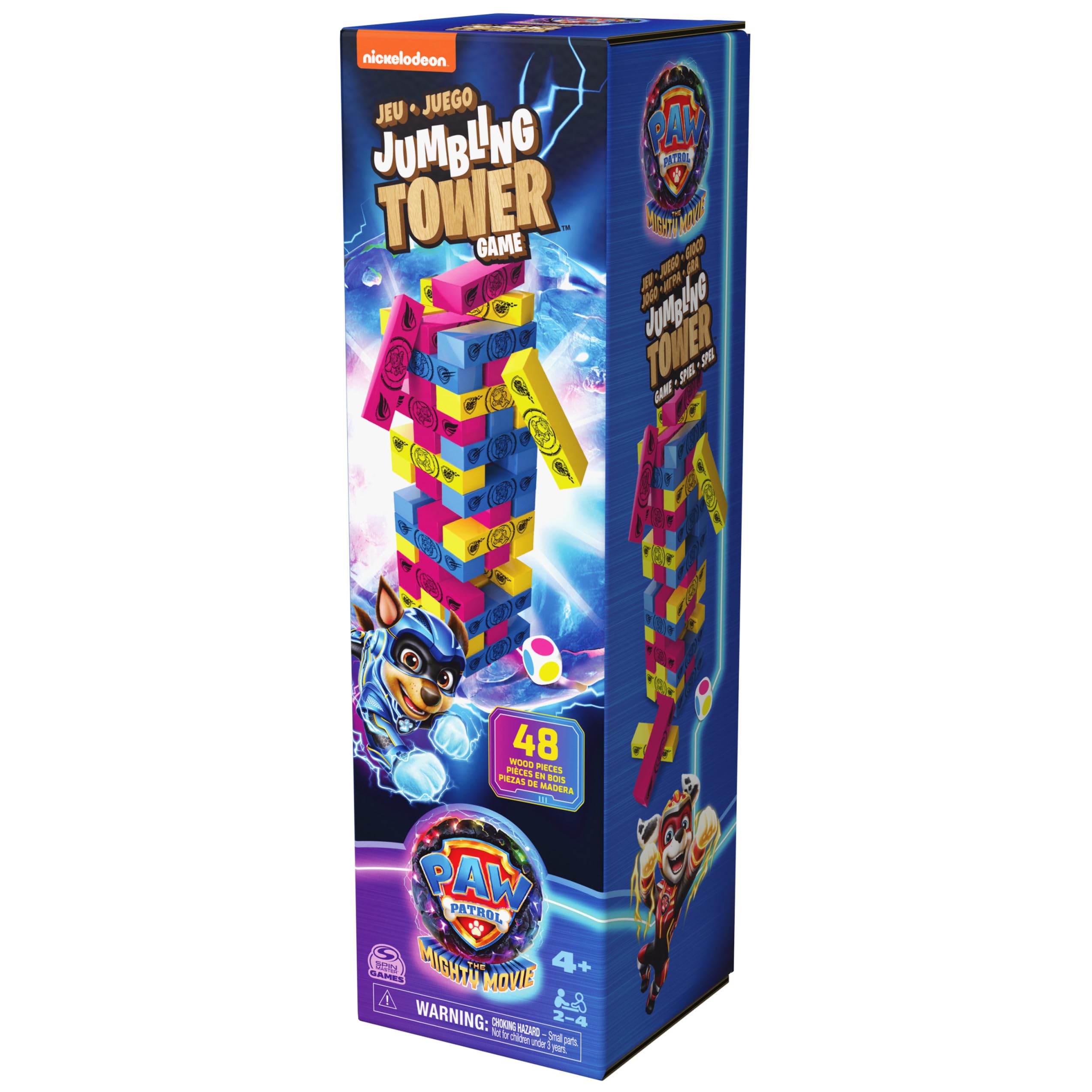 Wydawca Gry, Paw Patrol, Jumbling Tower Theme Paw Patrol: Super film, wielobarwne drewniane bloki, gry dla dzieci i dziewcząt, 4+ lat