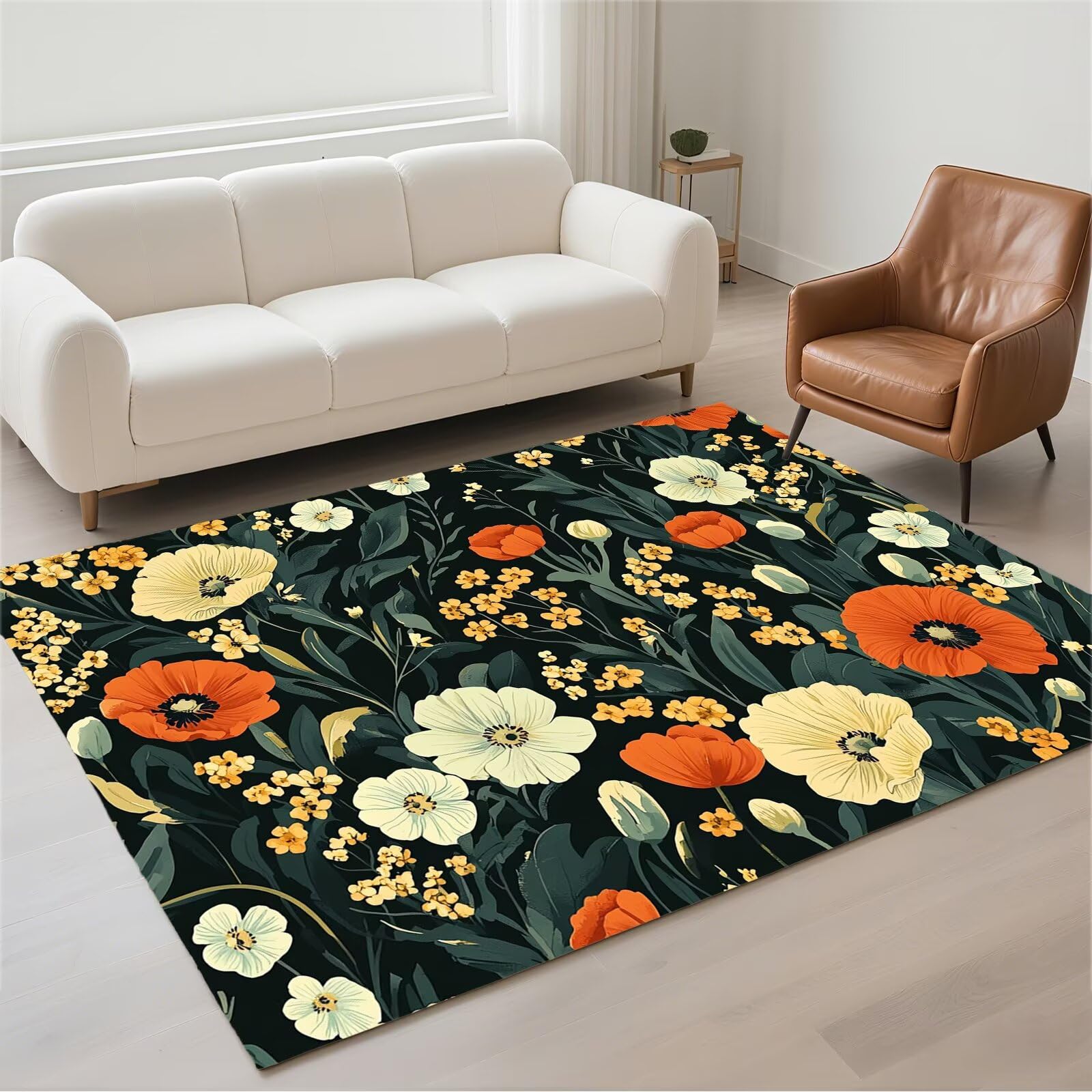 Tapis salon imperméable grand tapis lavable en machine 120x180cm antidérapant rectangulaire gris foncé