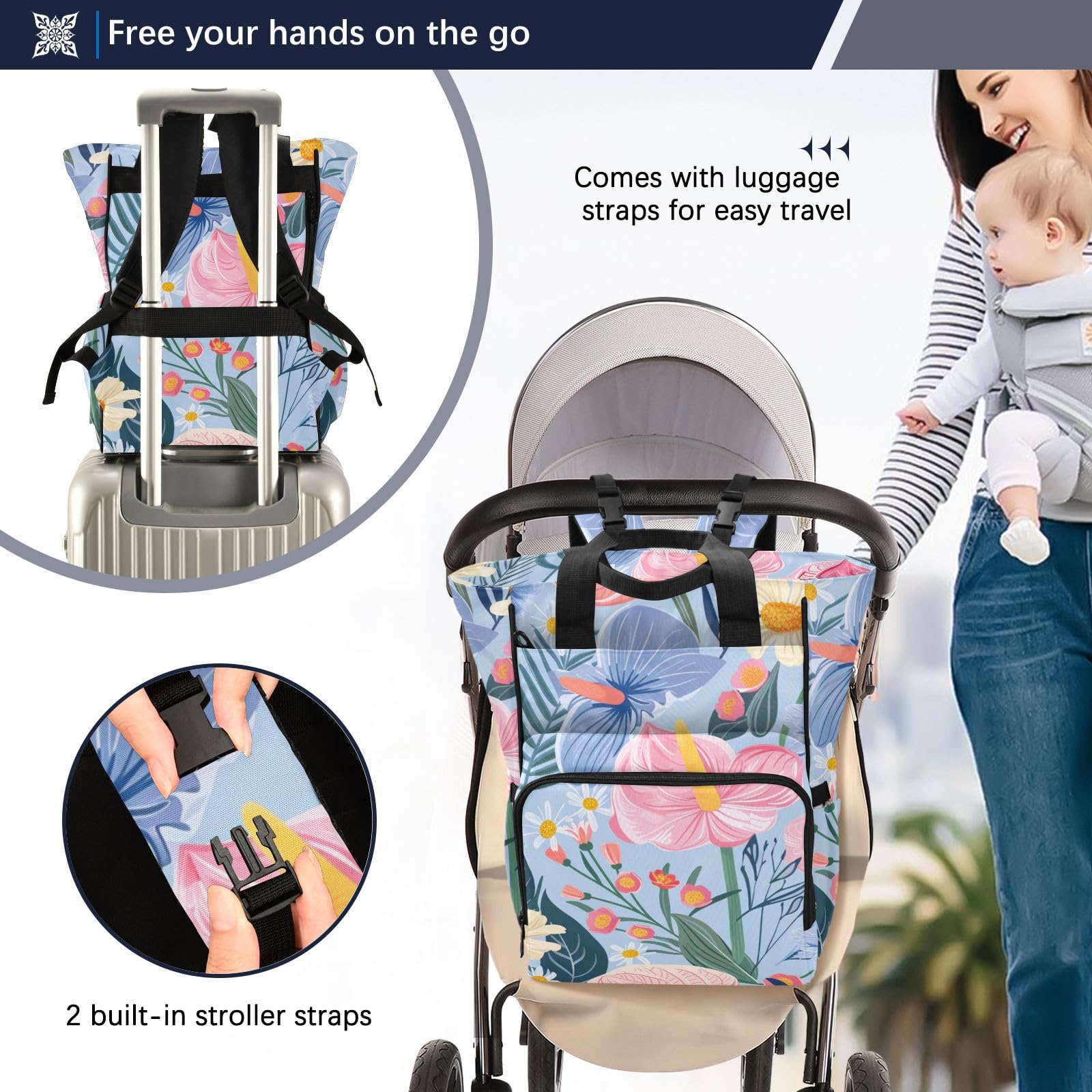 Zaino da viaggio per neonata/ragazzo colorato floreale Anthurium