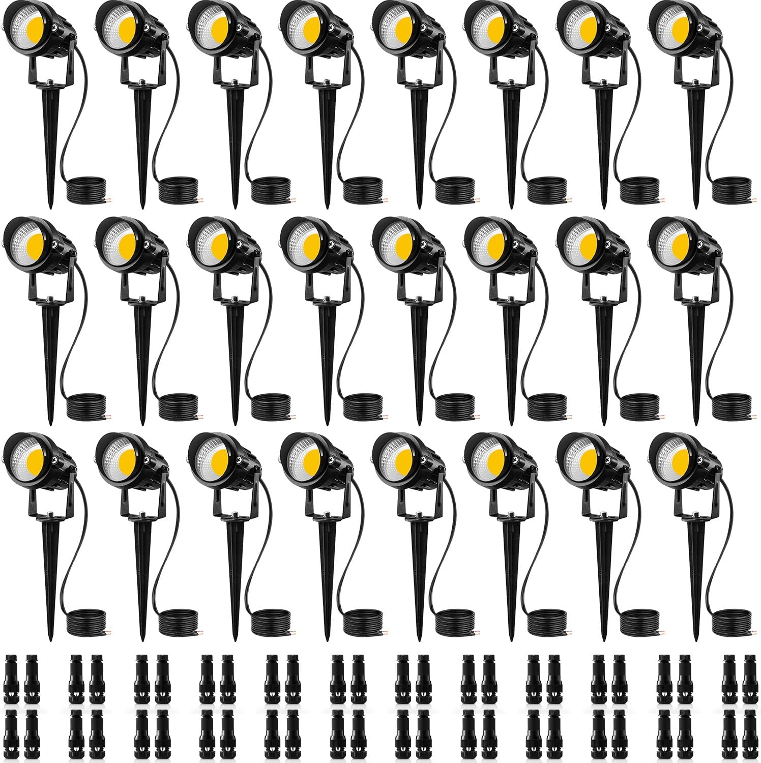 Photo 1 of SUNVIE 24 Pack Low Voltage Landscape Lights LED 12W Landscape Lighting with connectors AC/DC 12V-24V Outdoor Spotlight IP65 Waterproof Tree Flag Lights Warm White Spotlights for Yard Garden Pathway