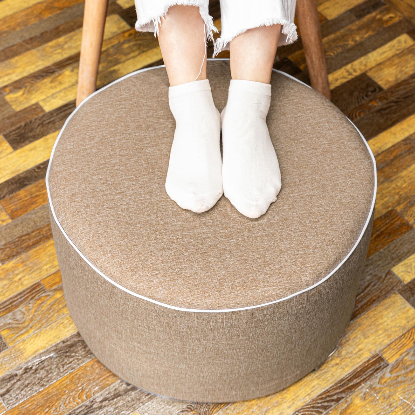 AbunHeri Outdoor Ottoman Outdoor Ottomans for Patio 19x12 Inches Modern Lightweight Foam Stuffed Pouf Outdoor Footstool Footrest Foot Stool Waterproof