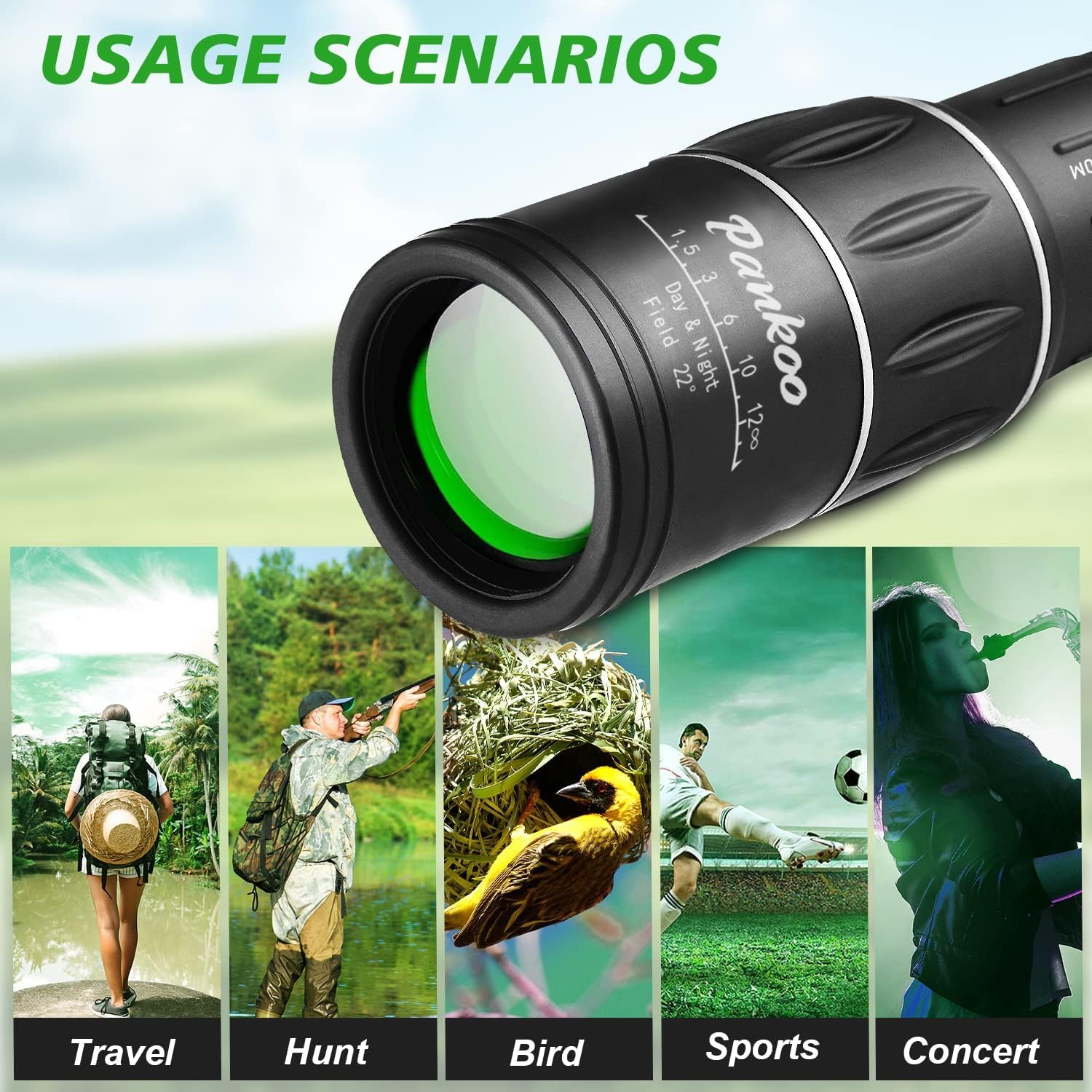 Pankoo Télescope Monoculaire 16 x 52 pour Adultes et Enfants - Prisme de Puissance 2024, Compact HD pour Cadeaux, Activités de Plein Air, Observation des Oiseaux
