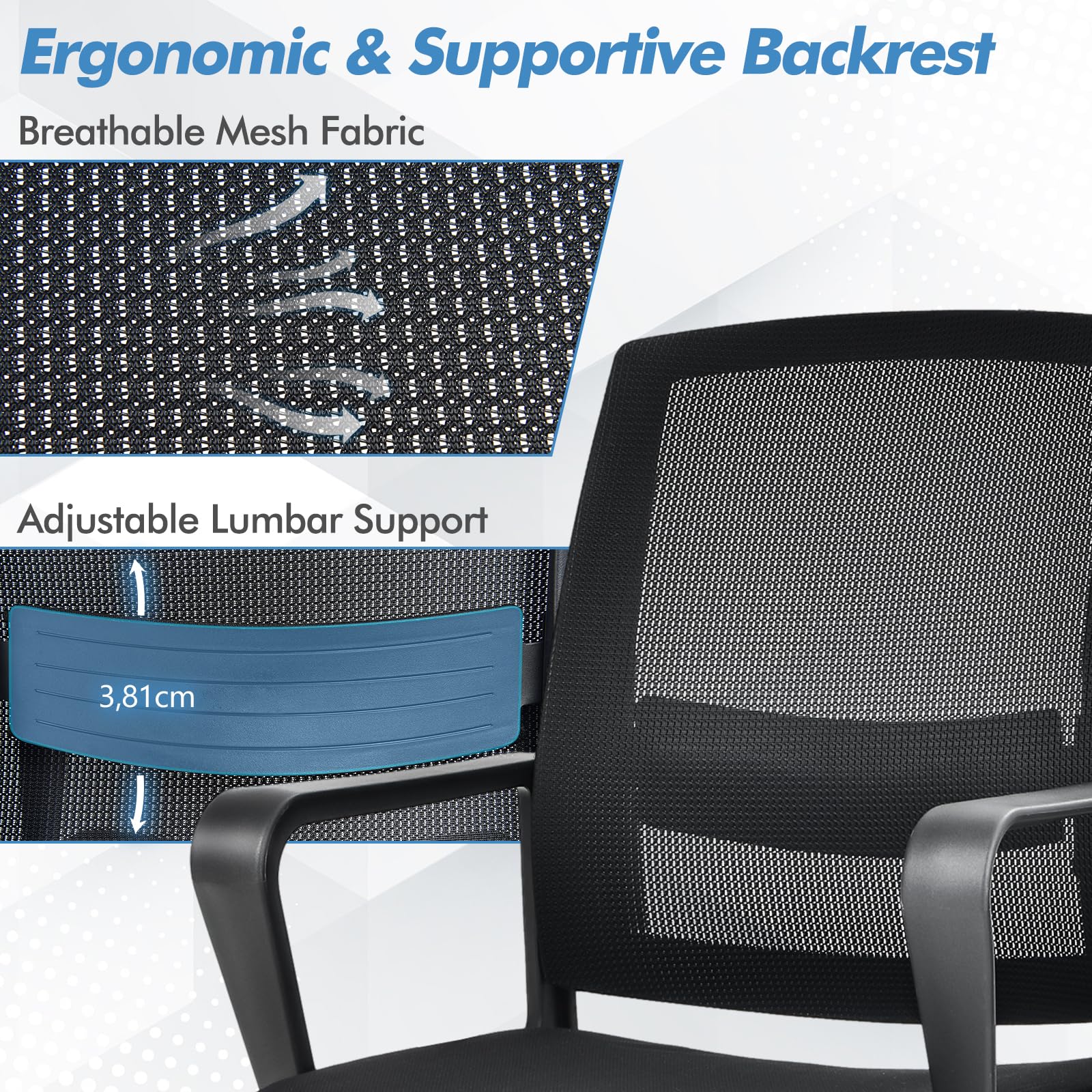 GIANTEX Sedia da ufficio, per riunioni e riunioni, ergonomica, con braccioli e supporto lombare, struttura in metallo, portata fino a 136 kg, seduta imbottita