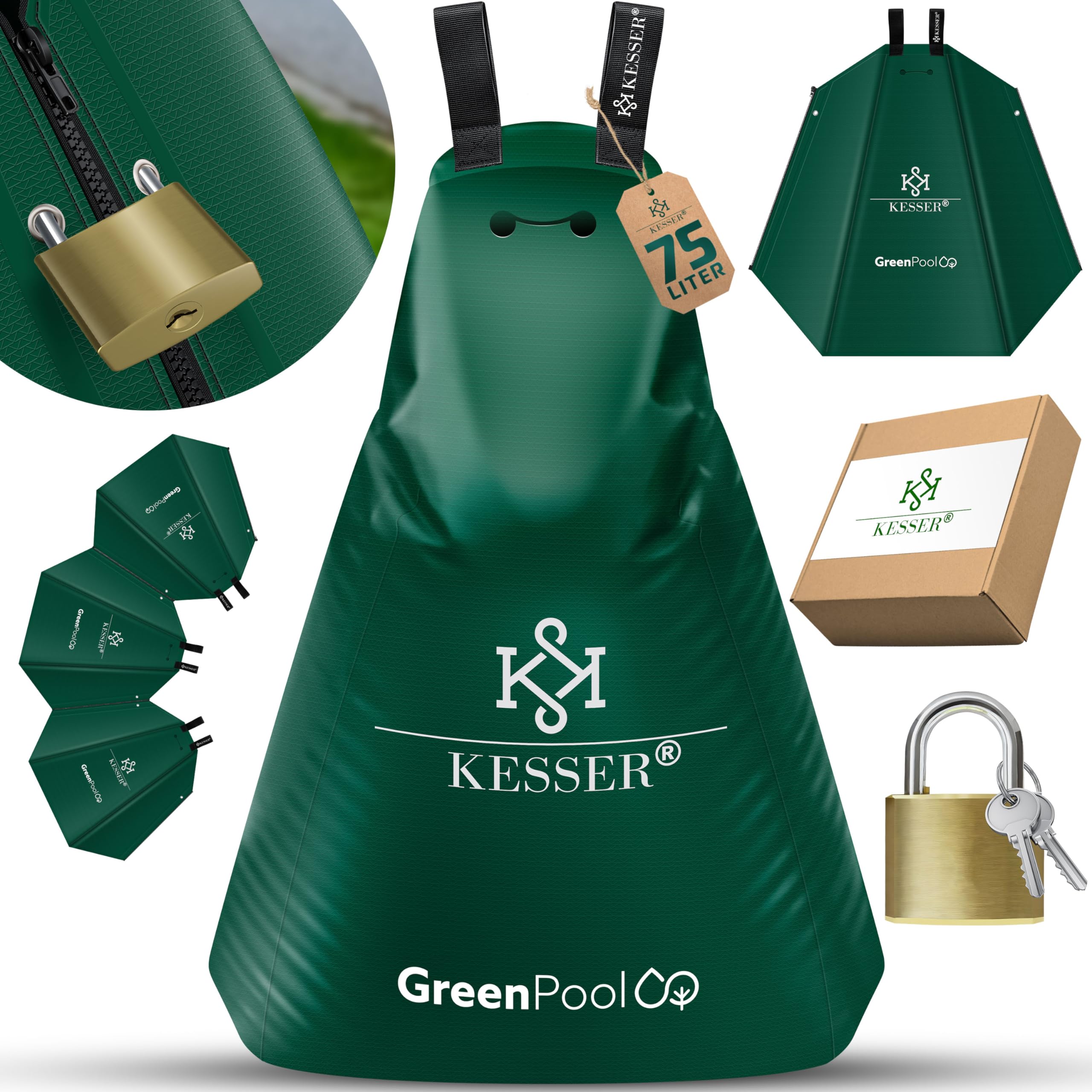 KESSER® boombewateringszak set van 1 100L waterzak & boombewateringszak | PVC-zak duurzaam & UV-bestendig | boombewateringszak tuinbewateringssysteem & gerichte bewatering van bomen Groen