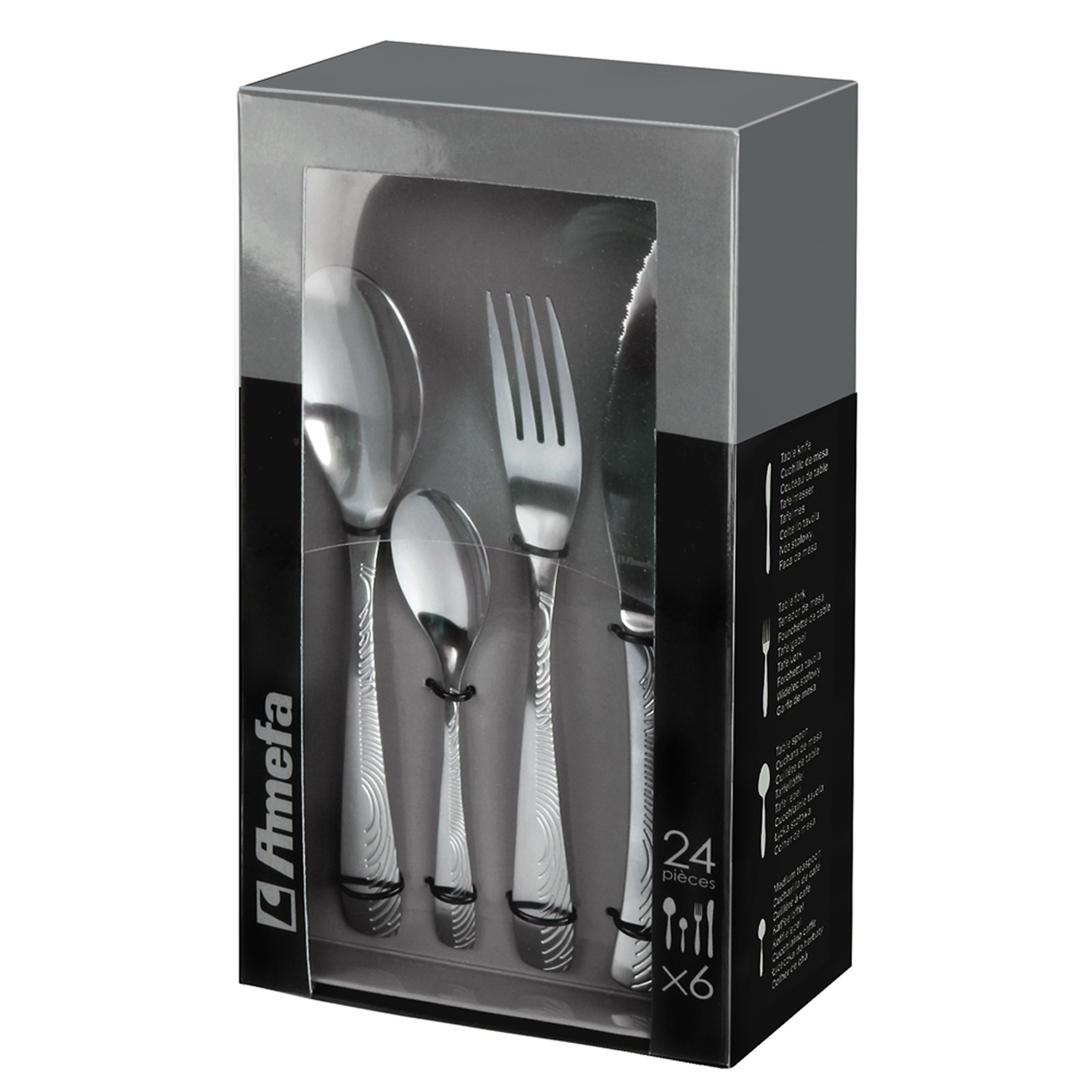 AMEFA Empreinte Ménagère 24 couverts acier inox 18/0 Pour 6 personnes, Inox