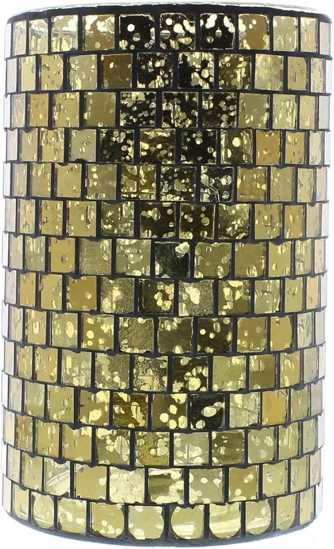 HomArt Mosaic Glass Hurricane Candle Holder (Gold Luster)