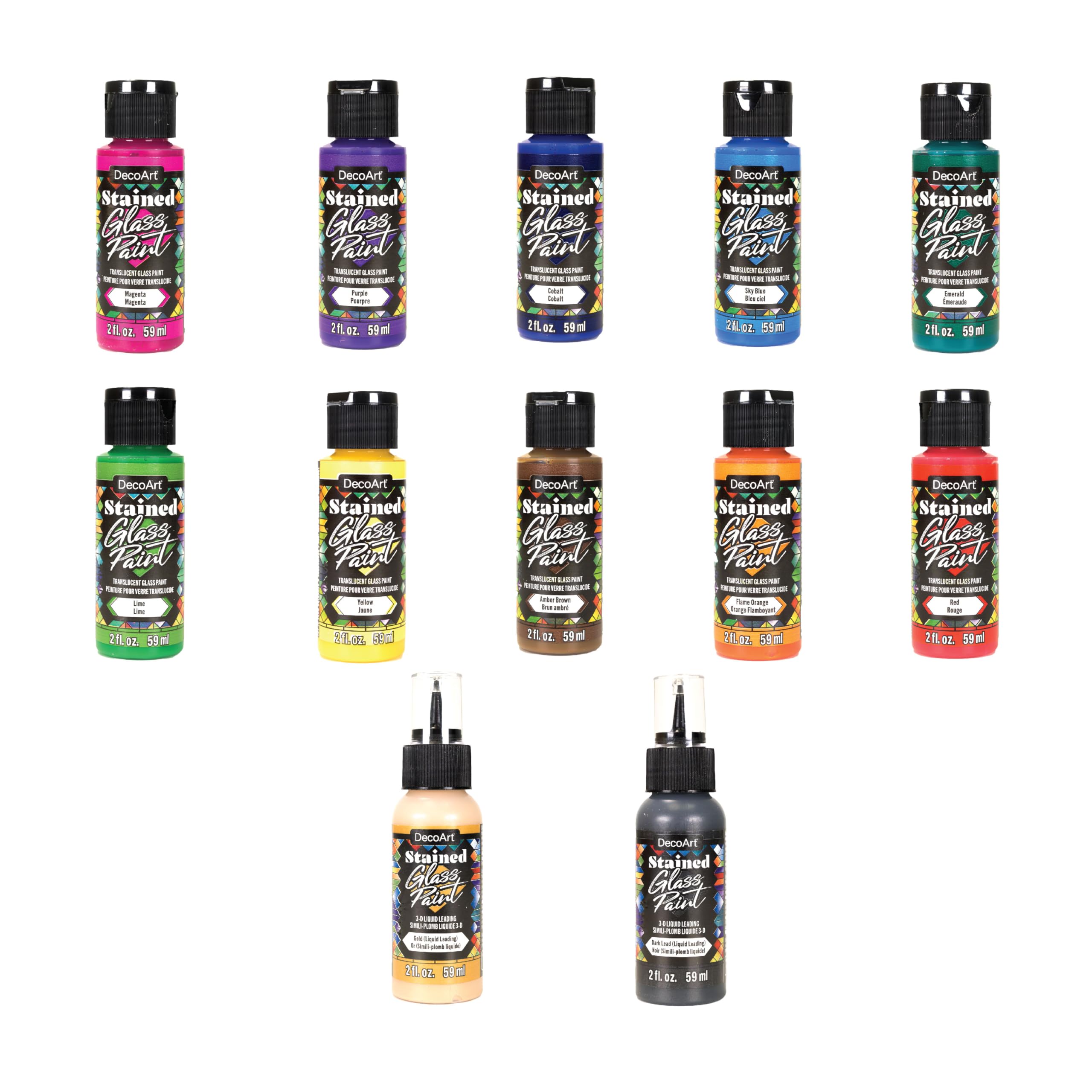 Peinture vitrail DecoArt kit de 12 pièces à haute transparence et reliefs précis