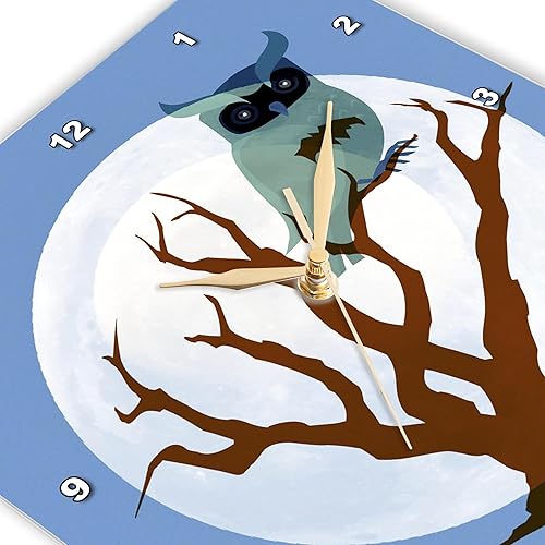 Miniatura 4 de 3dRose dpp_47207_1 Reloj de pared con diseño de búho y luna llena, pájaros, 10 x 10 pulgadas