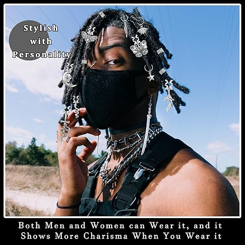 Miniatura 7 de 20 piezas de joyería de Halloween para el cabello, rastas, trenzas, dijes de serpiente plateada, joyería para el cabello, mariposa, cráneo, abeja,