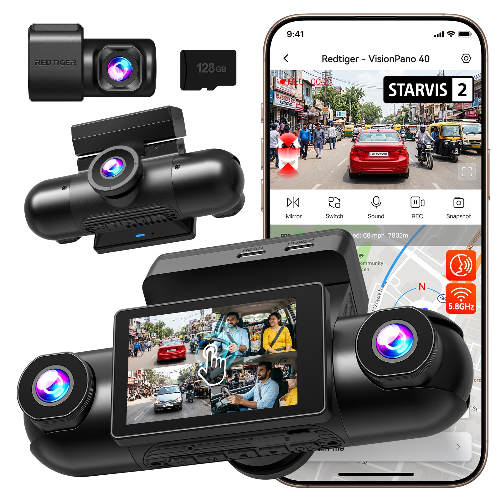 REDTIGER VP40 4 Channel 360° View Dash Cam, Dual STARVIS 2 IMX675 Sensor (Front & Rear 2.5K), 1080P Side Lenses, 8-IR Night View, 5.8GHz WiFi, 4 Adjustable Lenses, Free 128GB Card, No Blind Spot-image-34