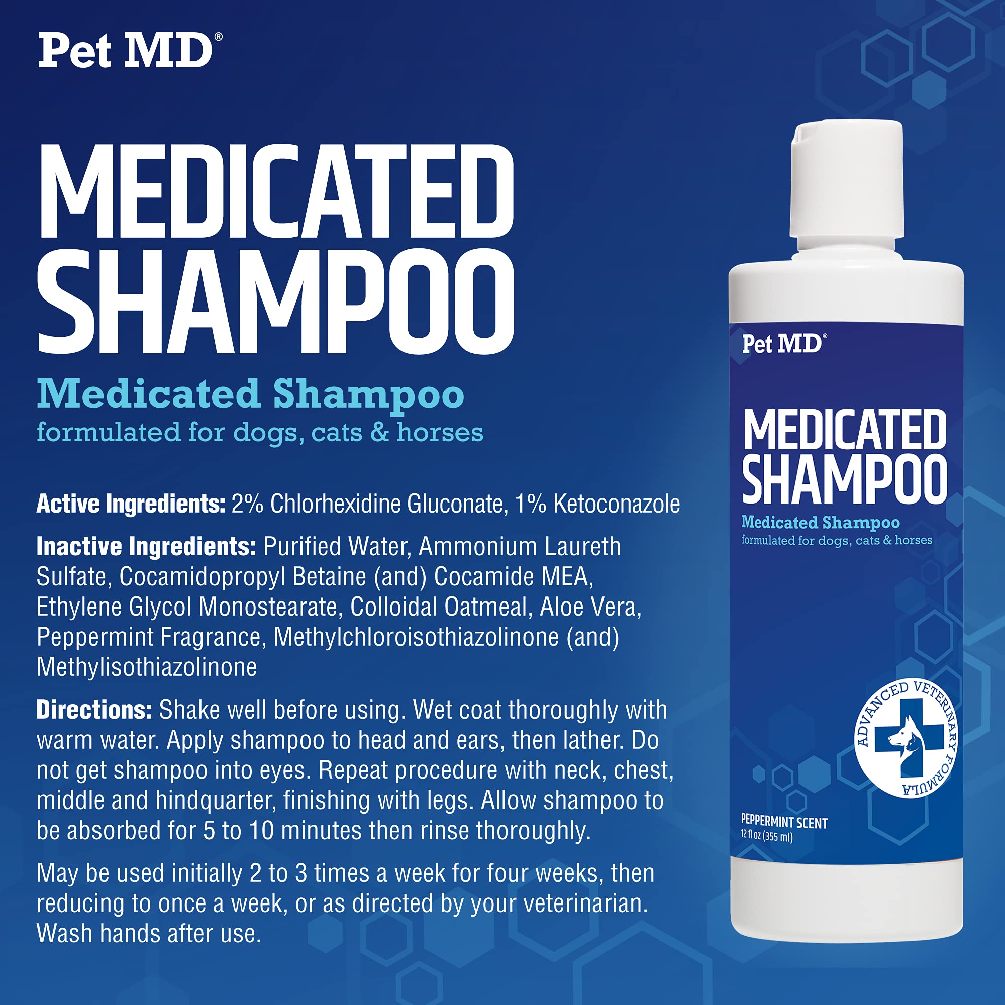 Pet MD Medicated Shampoo for Dogs, Cats, Horses with Ketoconazole