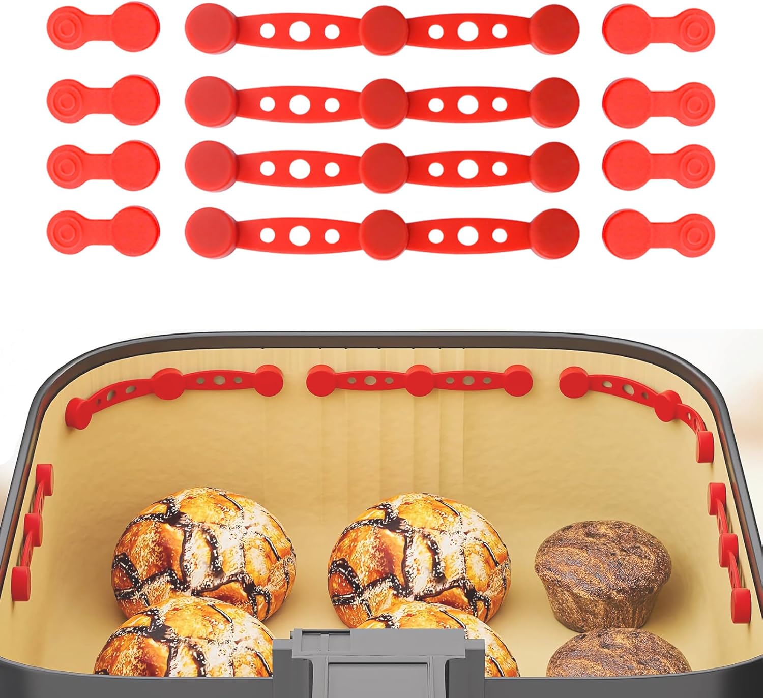 Air Fryer Magnet Silicone Buckle for Holding Down Parchment Paper Liner,Keep Air Fryer Paper Liners in Place Prevent Burning,4Set 12Pcs Red Air Fryer Magnet Silicone Buckle for Holding Down Parchment Paper Liner,Keep Air Fryer Paper Liners in Place Prevent Burning,4Set 12Pcs Red