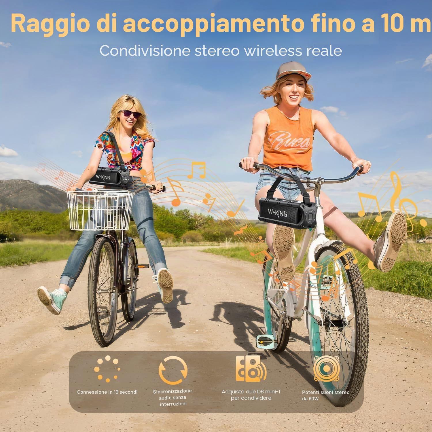 W-KING 30 W Altoparlante Bluetooth, altoparlante portatile, potente altoparlante, 24 ore di autonomia in lettura, batteria grande, scheda TF, chiavetta USB