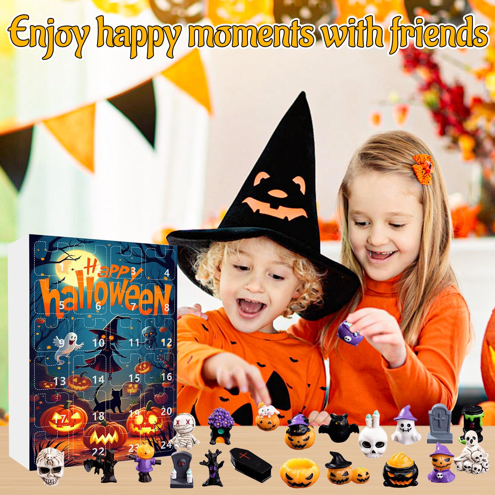 Calendario dell'Avvento di Halloween 2025, 24 giorni di Halloween, conto alla rovescia, con 24 pezzi di zucca horror, fantasma, teschio, mini figure decorazioni per bambini e adulti (orrore)