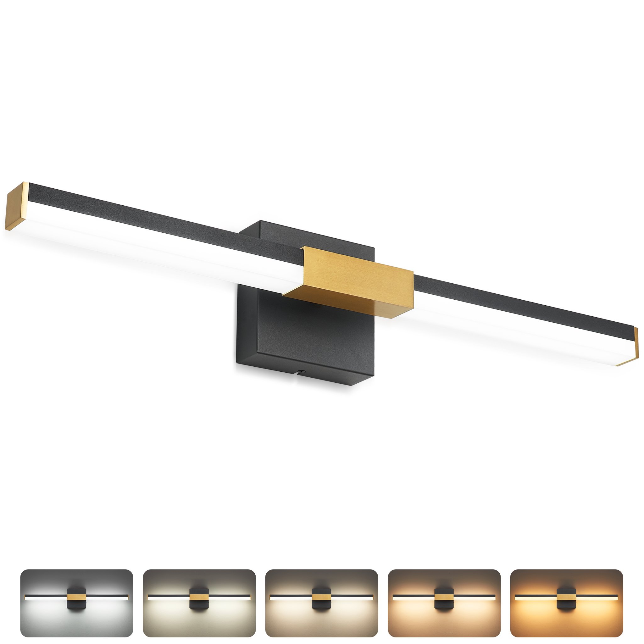Image of SOLFART Bathroom Vanity Lights 32-Inch: Black and Gold Dimmable 5 Color Temperature 360 Degree Rotation Bathroom Lights Over Mirror ETL IP44
