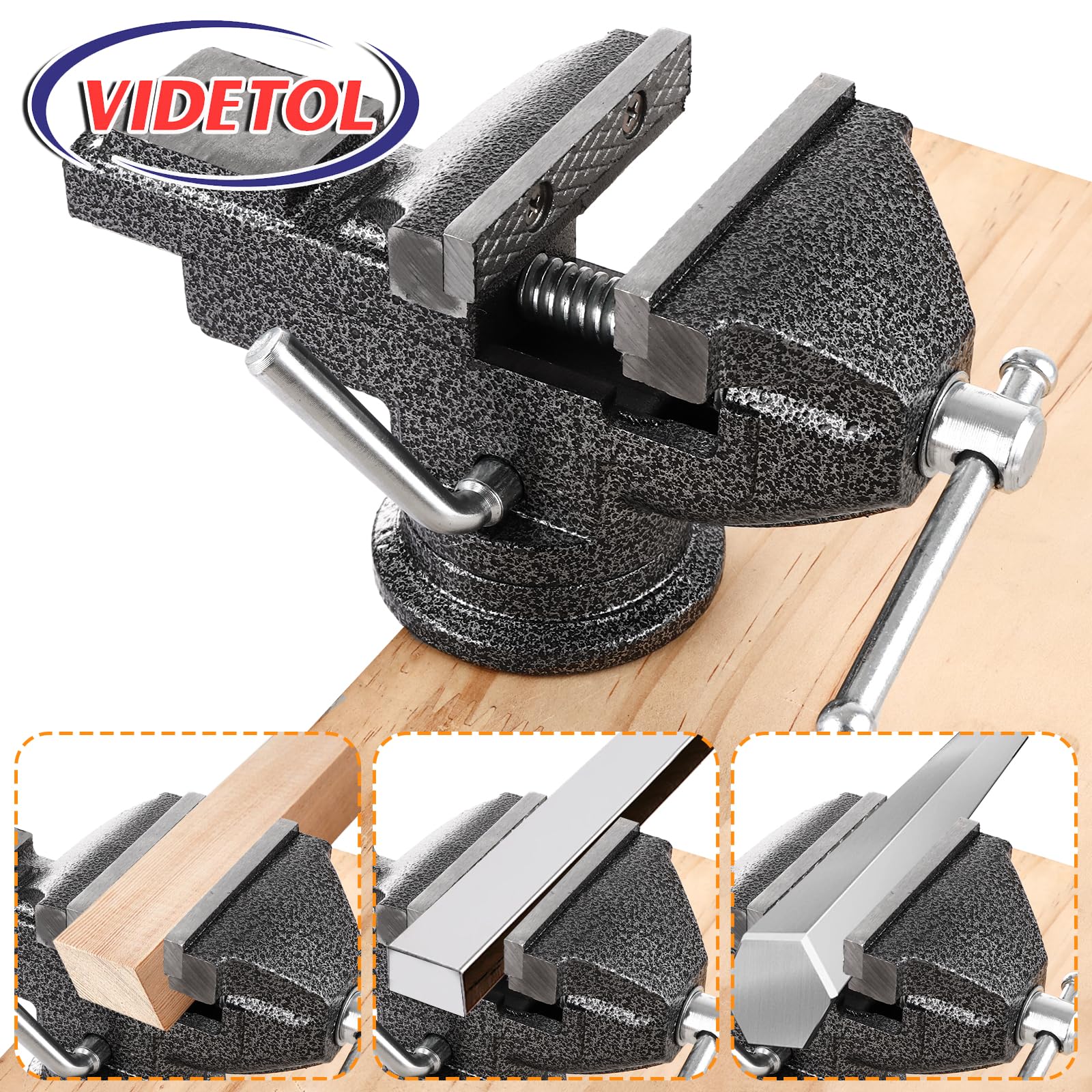 Tornillo de banco para banco de trabajo, abrazadera de banco de base giratoria de 360°, tornillo de banco de hierro fundido resistente para banco de trabajo, carpintería, perforación